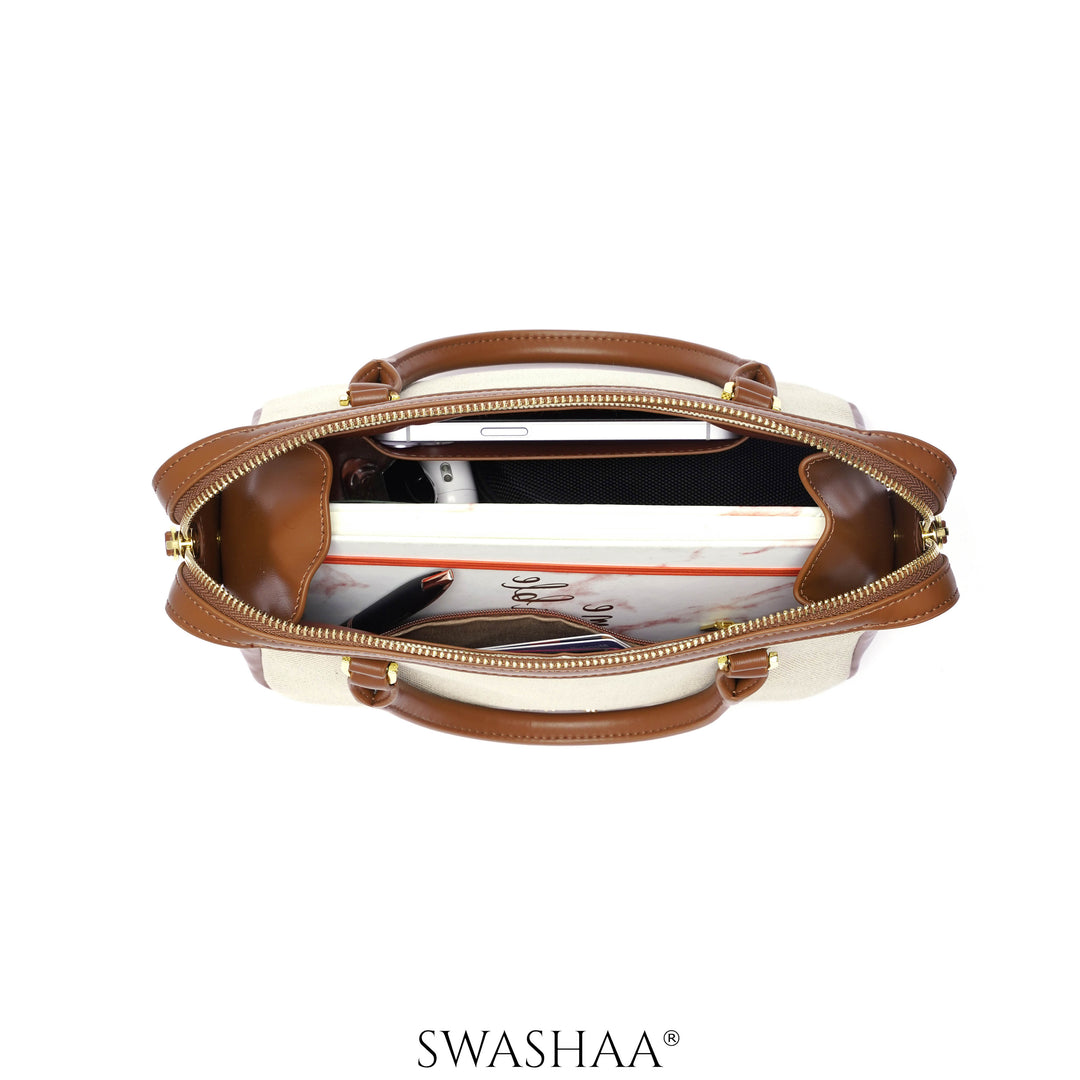 Angee White Beige Leather Hand Bag