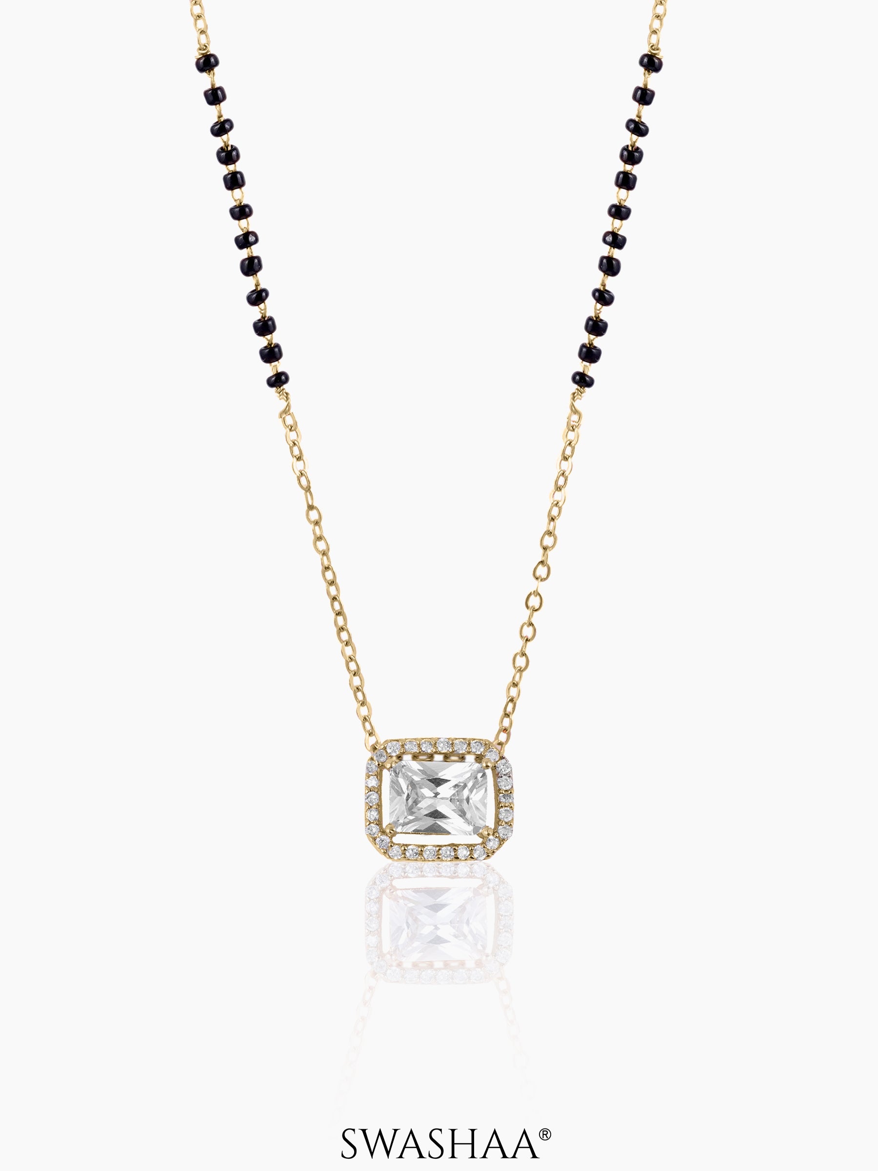 Anisa Diamond Rectangle Solitaire Halo 18K Gold Plated Mangalsutra