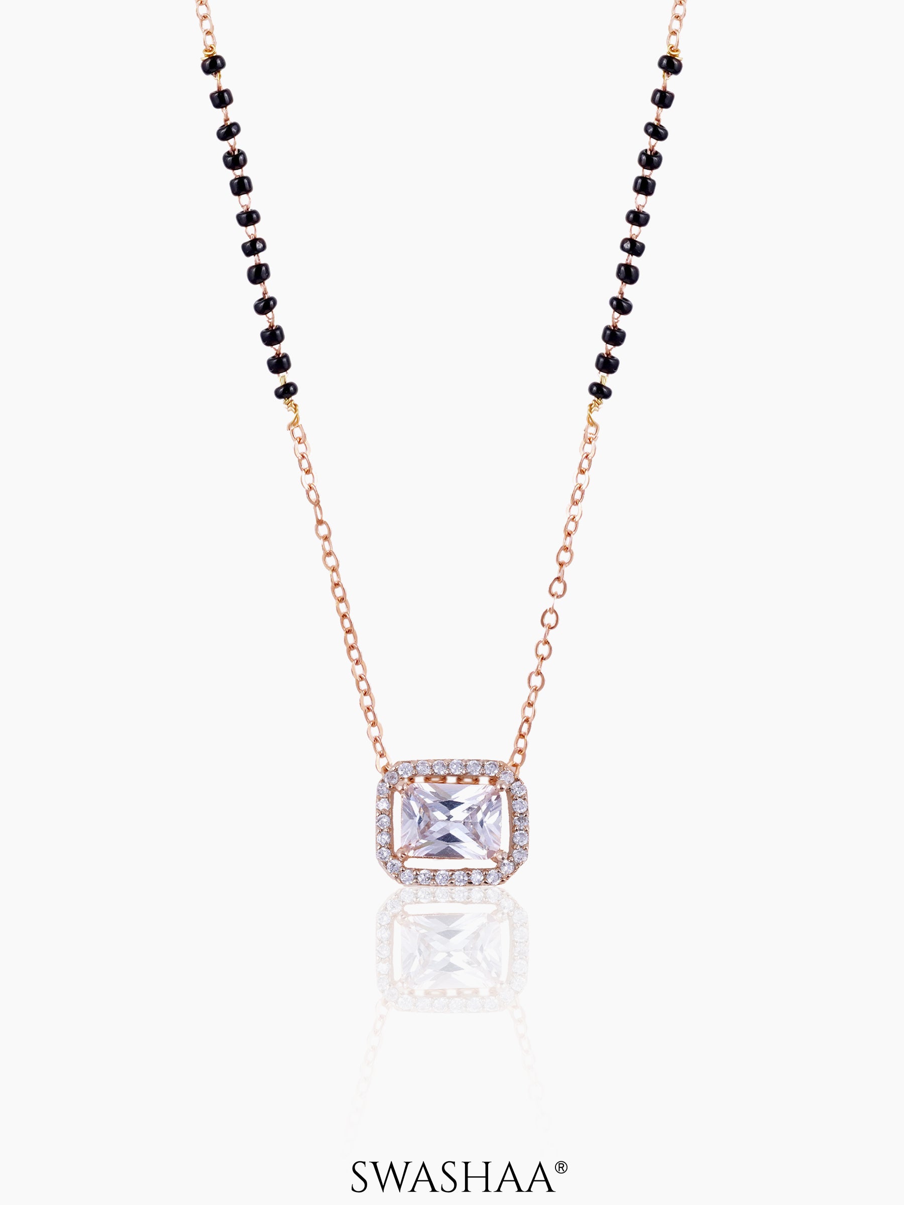 Anisa Diamond Rectangle Solitaire Halo Rosegold Mangalsutra