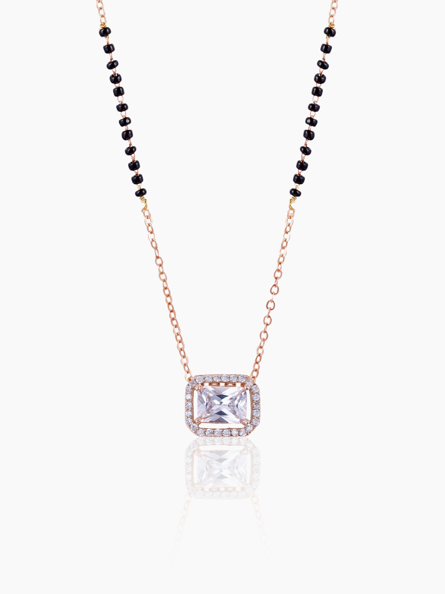 Anisa Diamond Rectangle Solitaire Halo Rosegold Mangalsutra