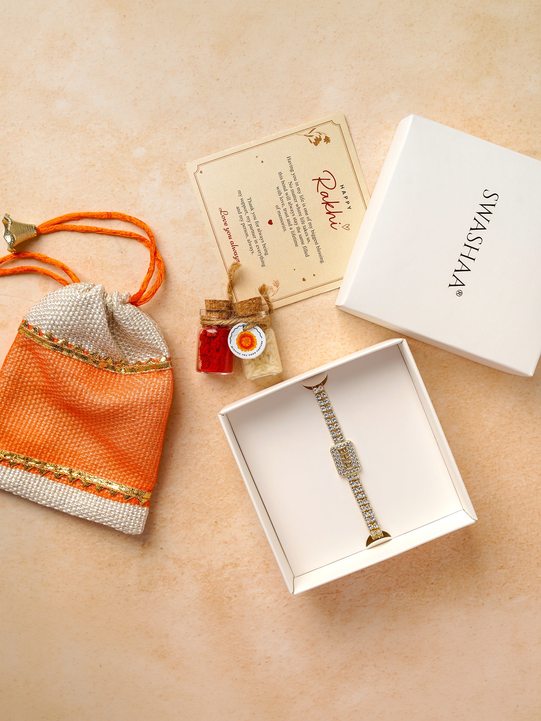 Anmol Bhai 18K Gold Plated Diamond Tennis Rakhi