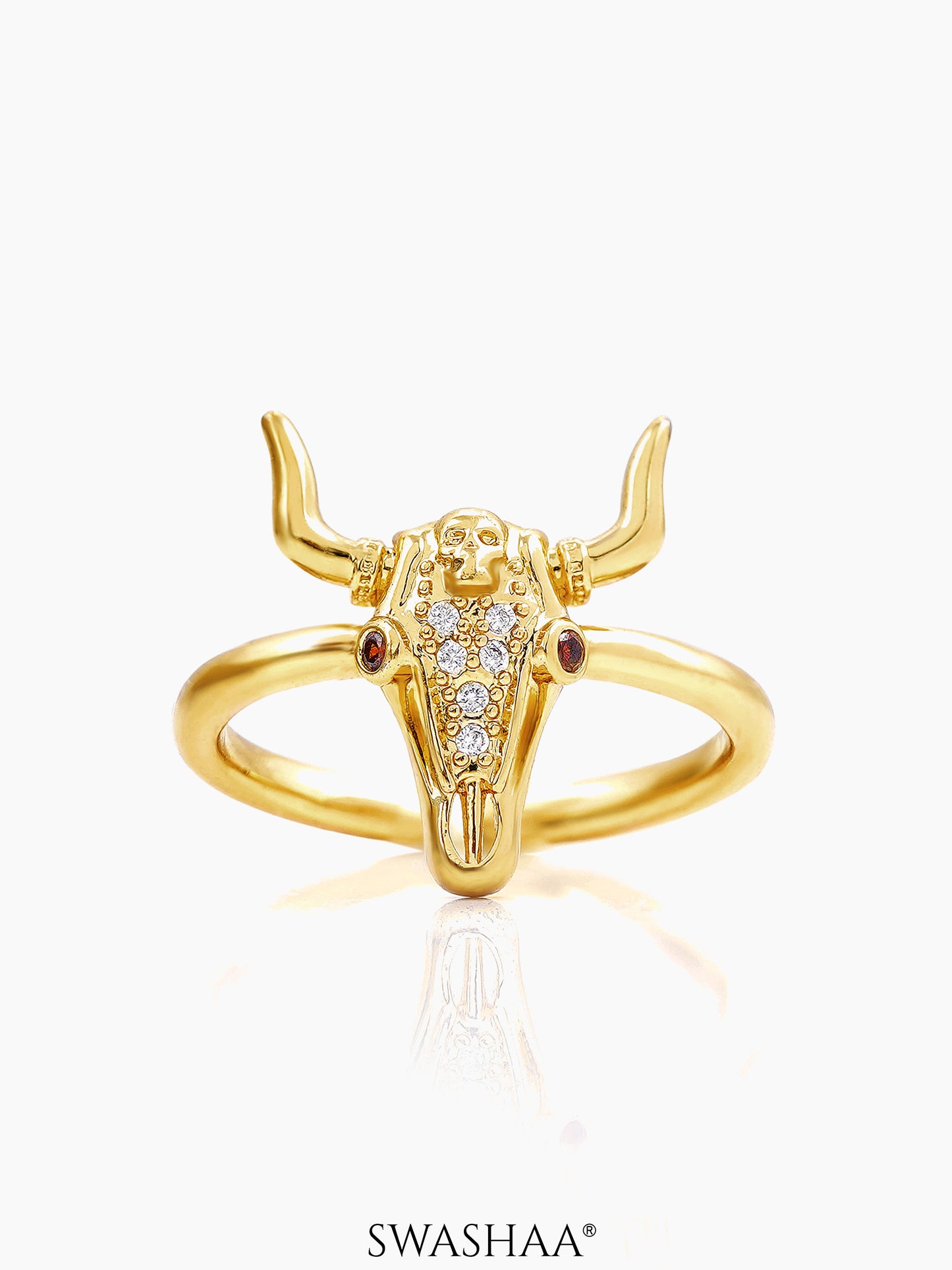Antlers Fierce Bull Skull 18K Gold Plated Ring