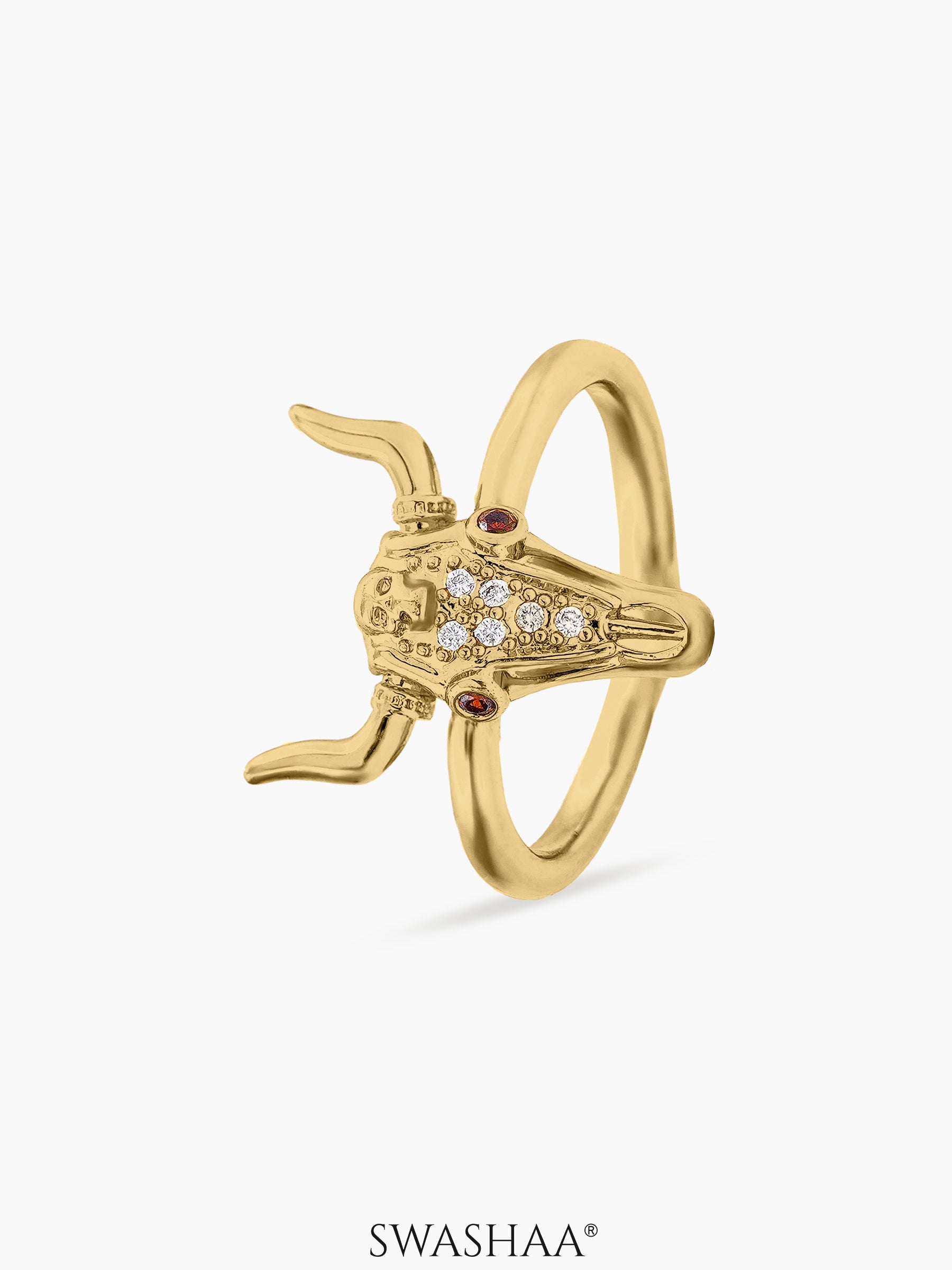 Antlers Fierce Bull Skull 18K Gold Plated Ring