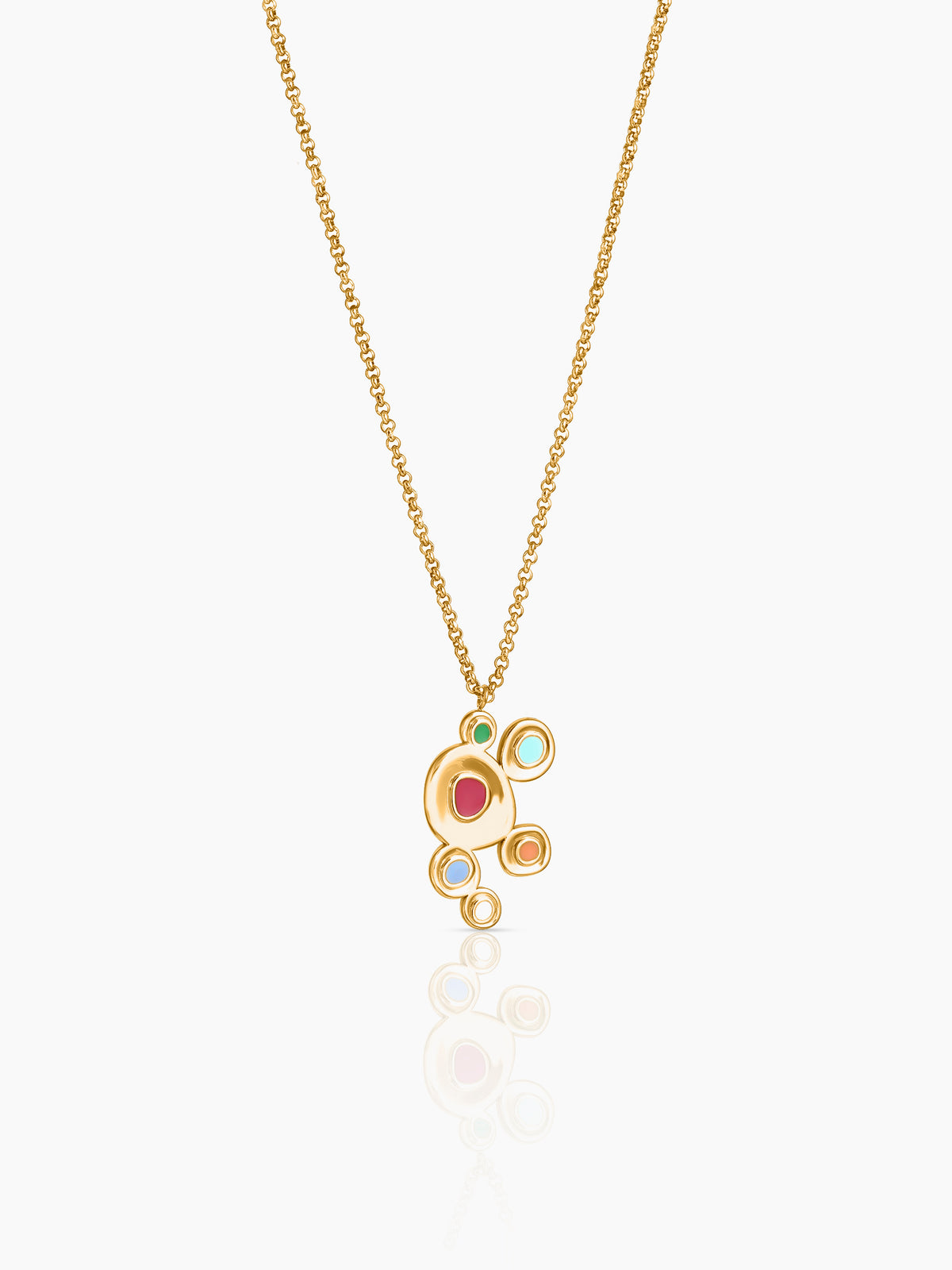 Antonia Red Green Blue Dots Charm 18K Gold Plated Chain Pendant Necklace
