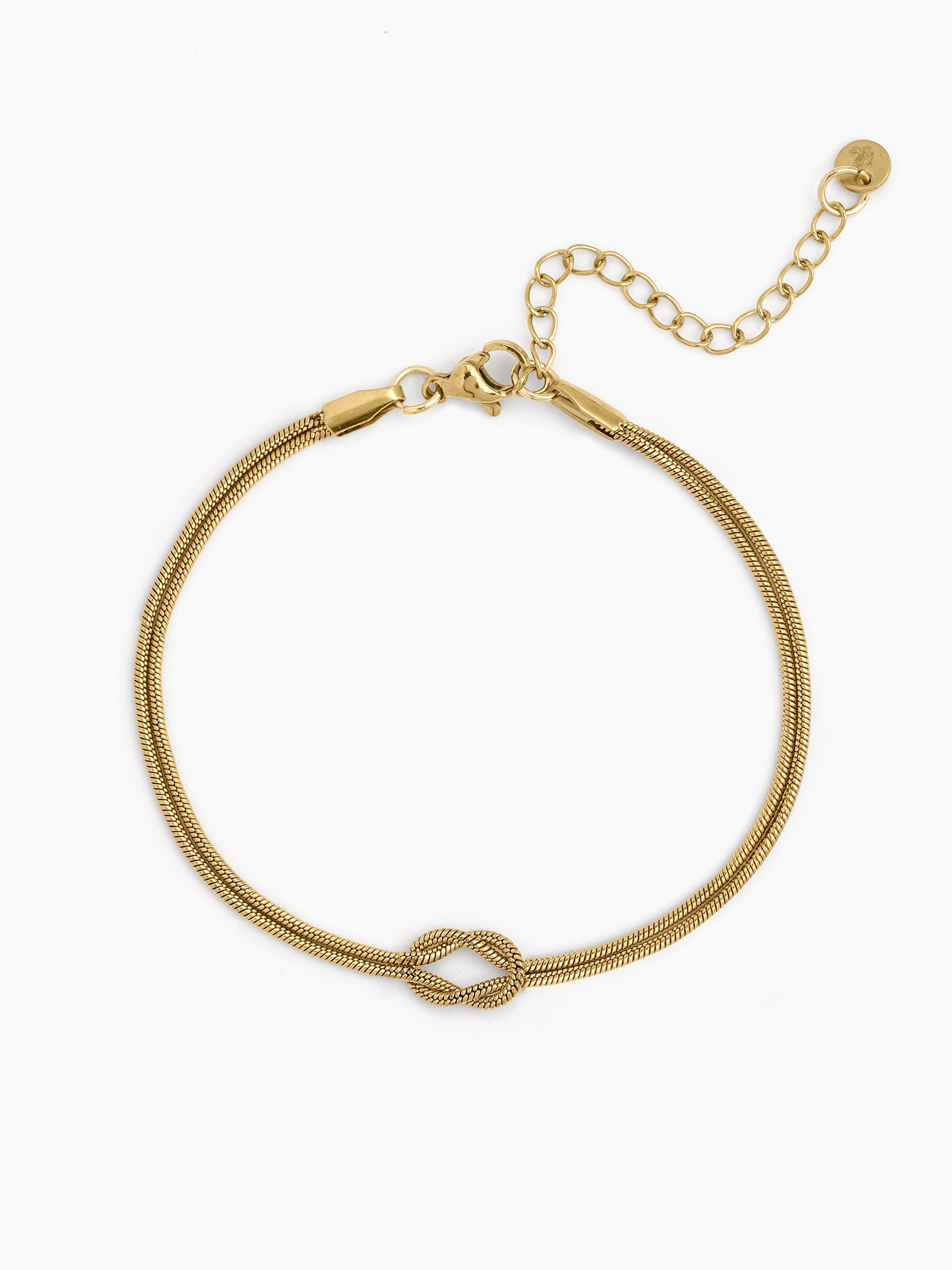 Anveta Knot 18K Gold Plated Women's Layered Round Snake Chain Bracelet