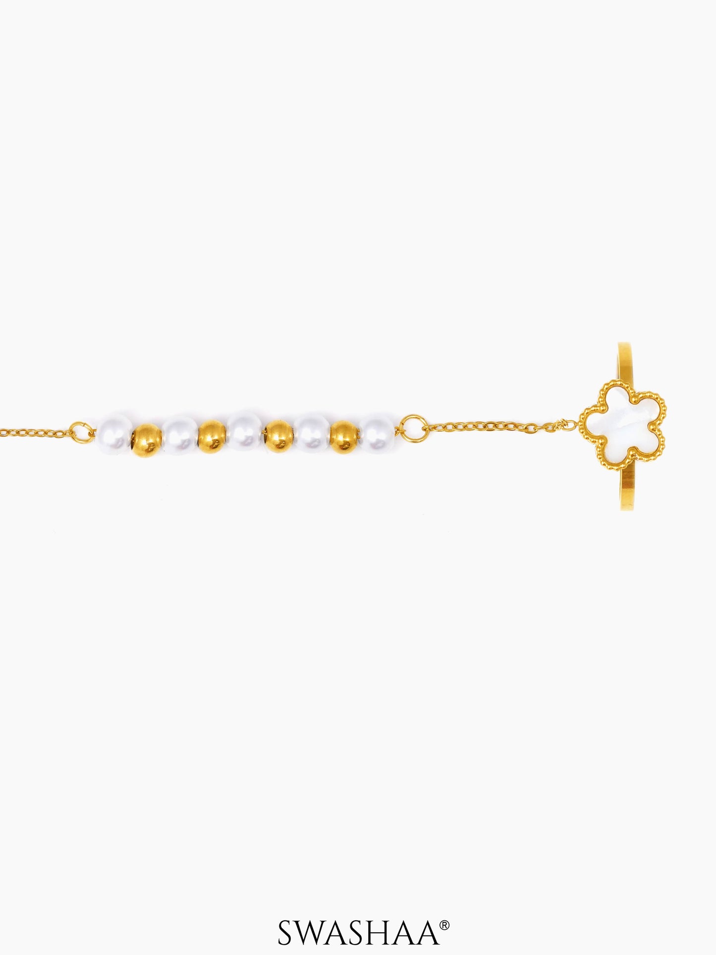 Anvika White Enamel Flower 18K Gold Plated Ring Bracelet