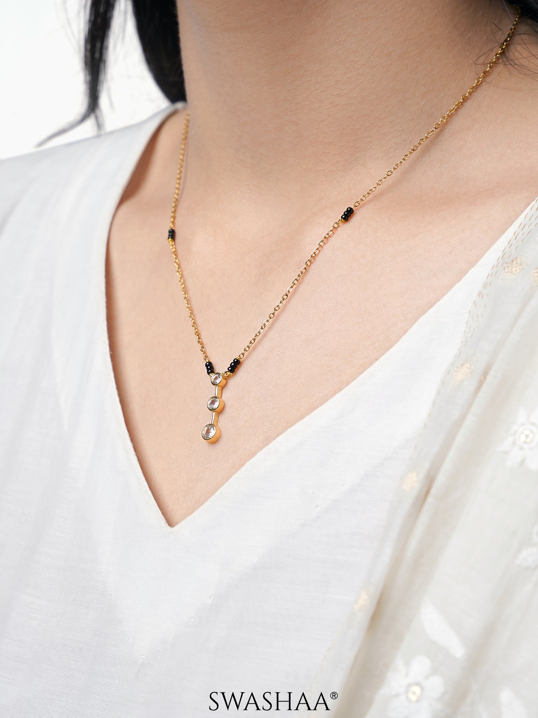 Anvitha Trinity Diamond 18K Gold Plated Pendant Mangalsutra