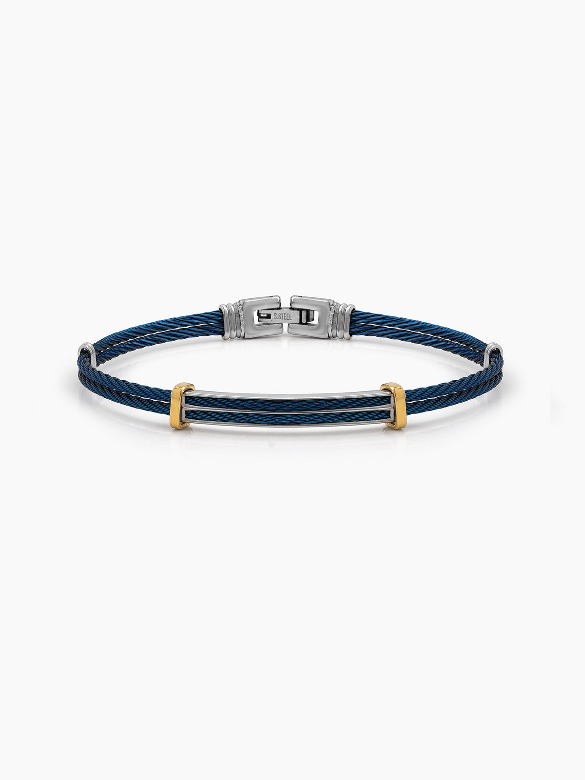 Arenzo Blue Gold & Silver Bar Wired Men's Bracelet