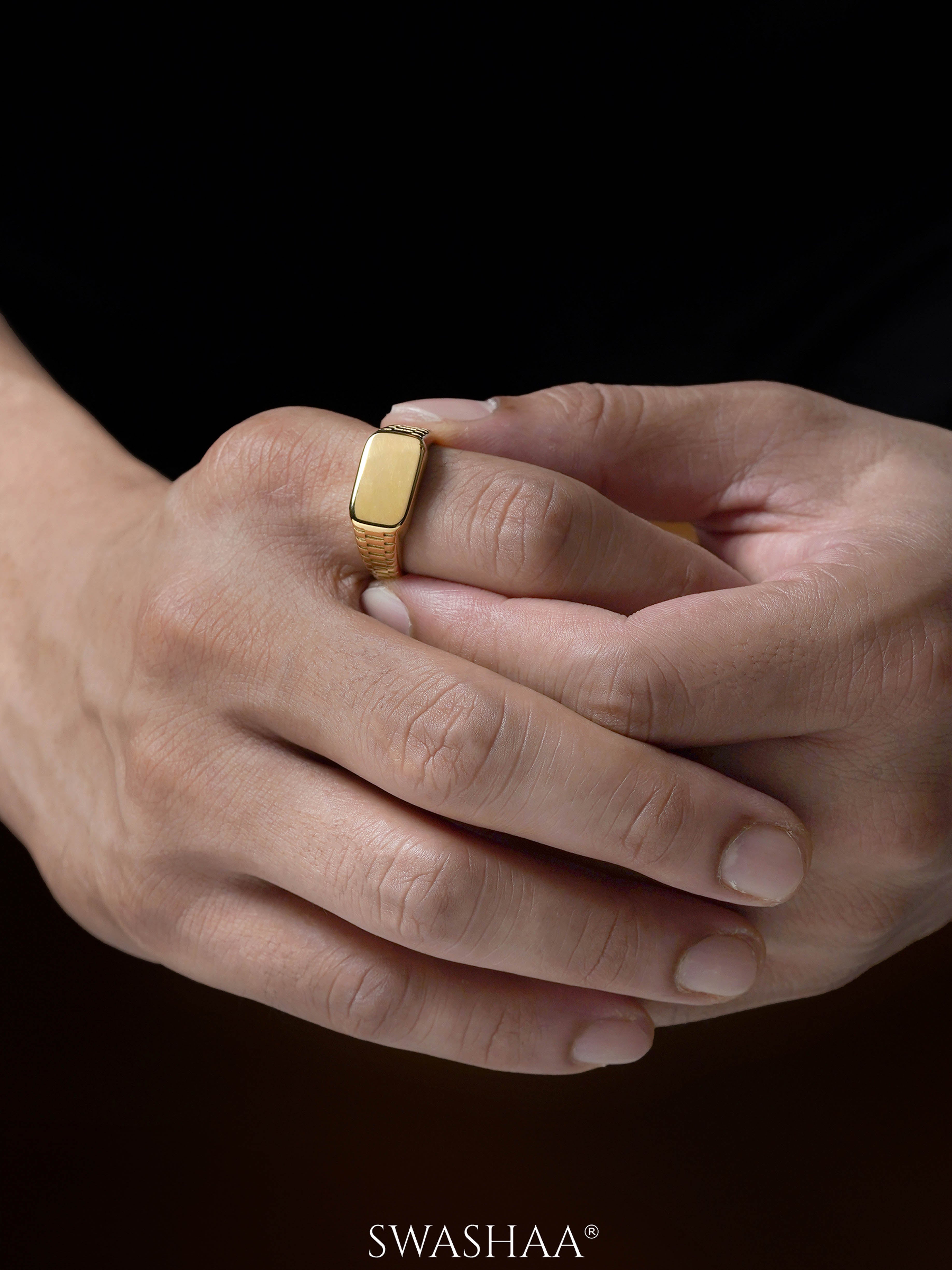 Argo Crest Band Signet Rectangular Gold Band Men's Ring