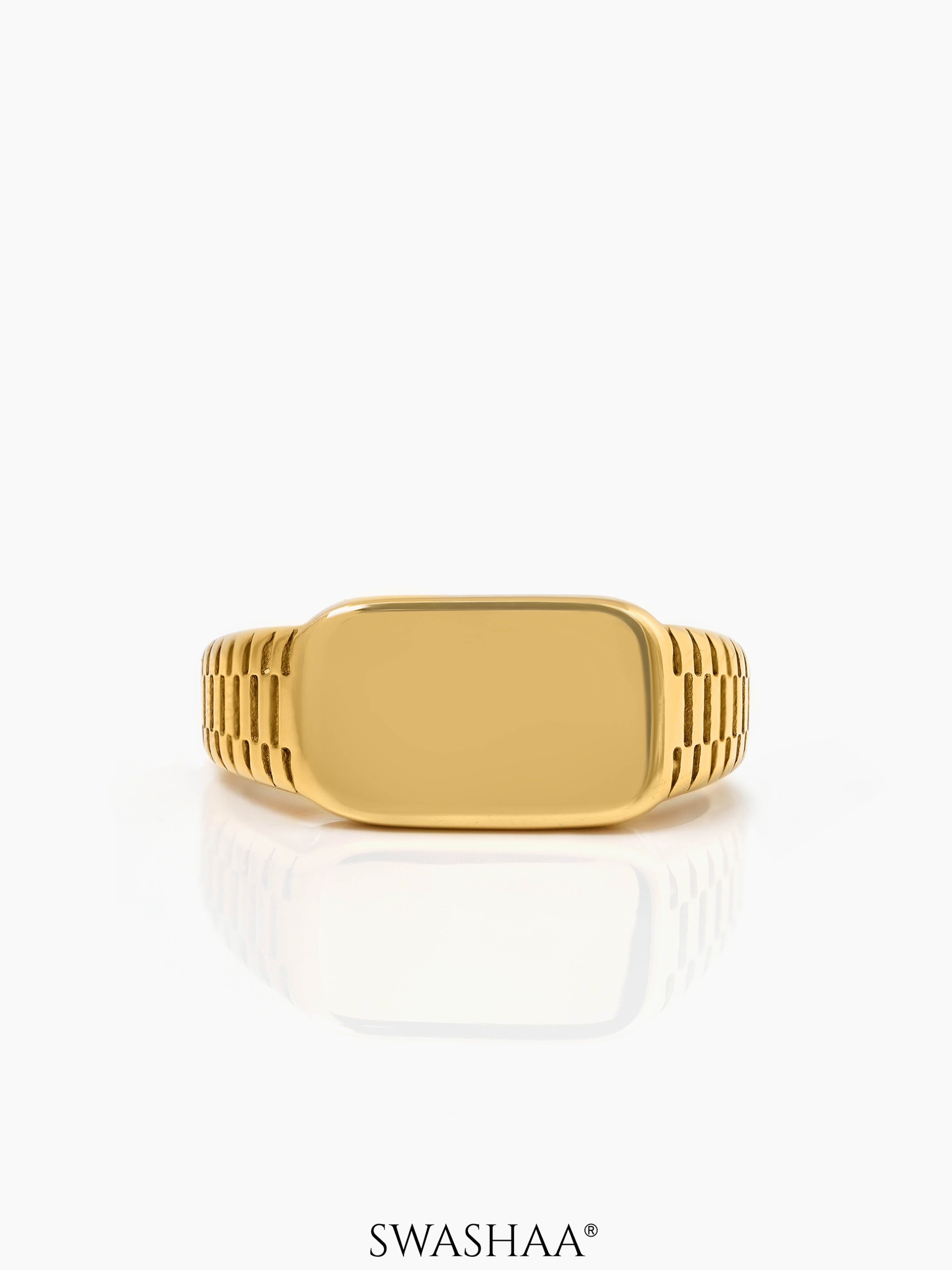 Argo Crest Band Signet Rectangular Gold Band Men's Ring