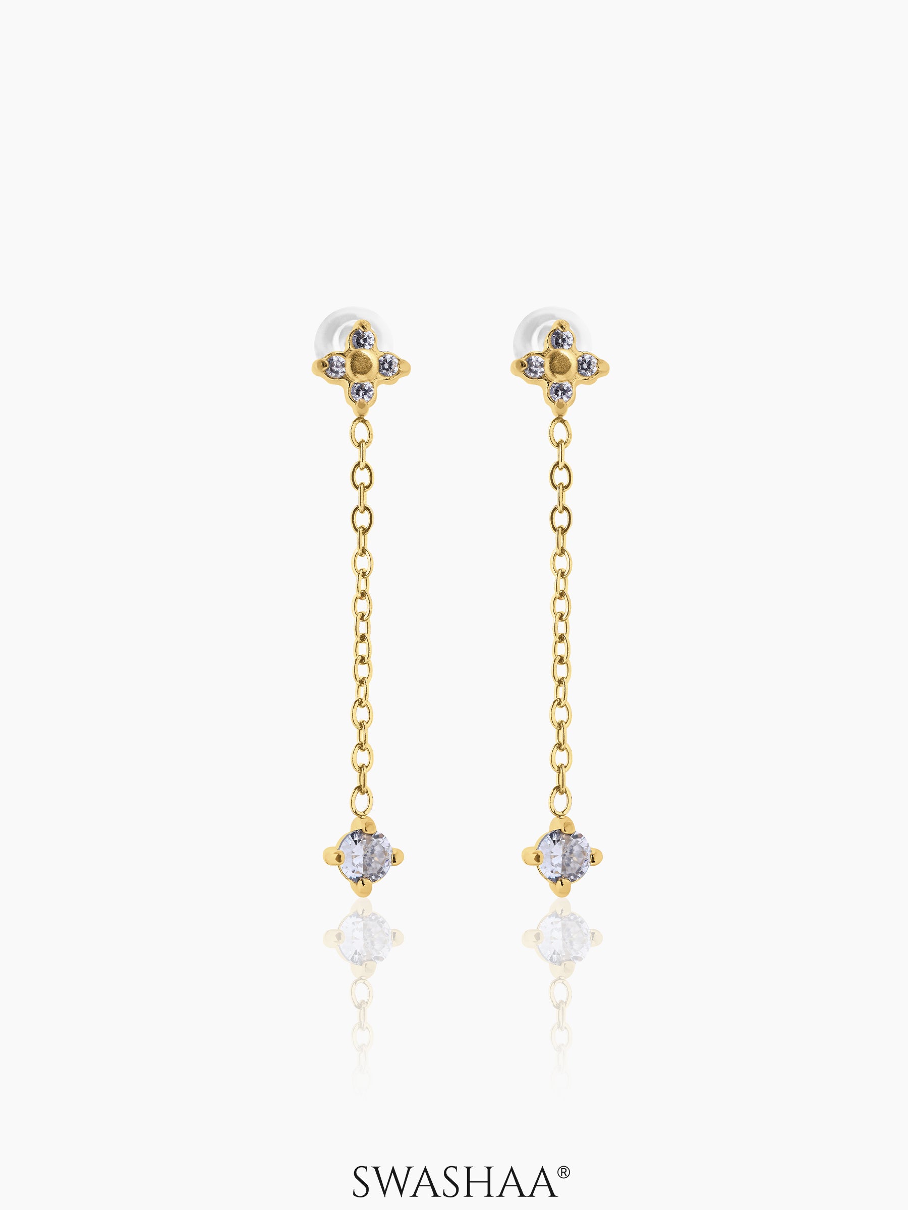Aria Floral Diamond Drop Dangling 14K Gold Plated Earrings