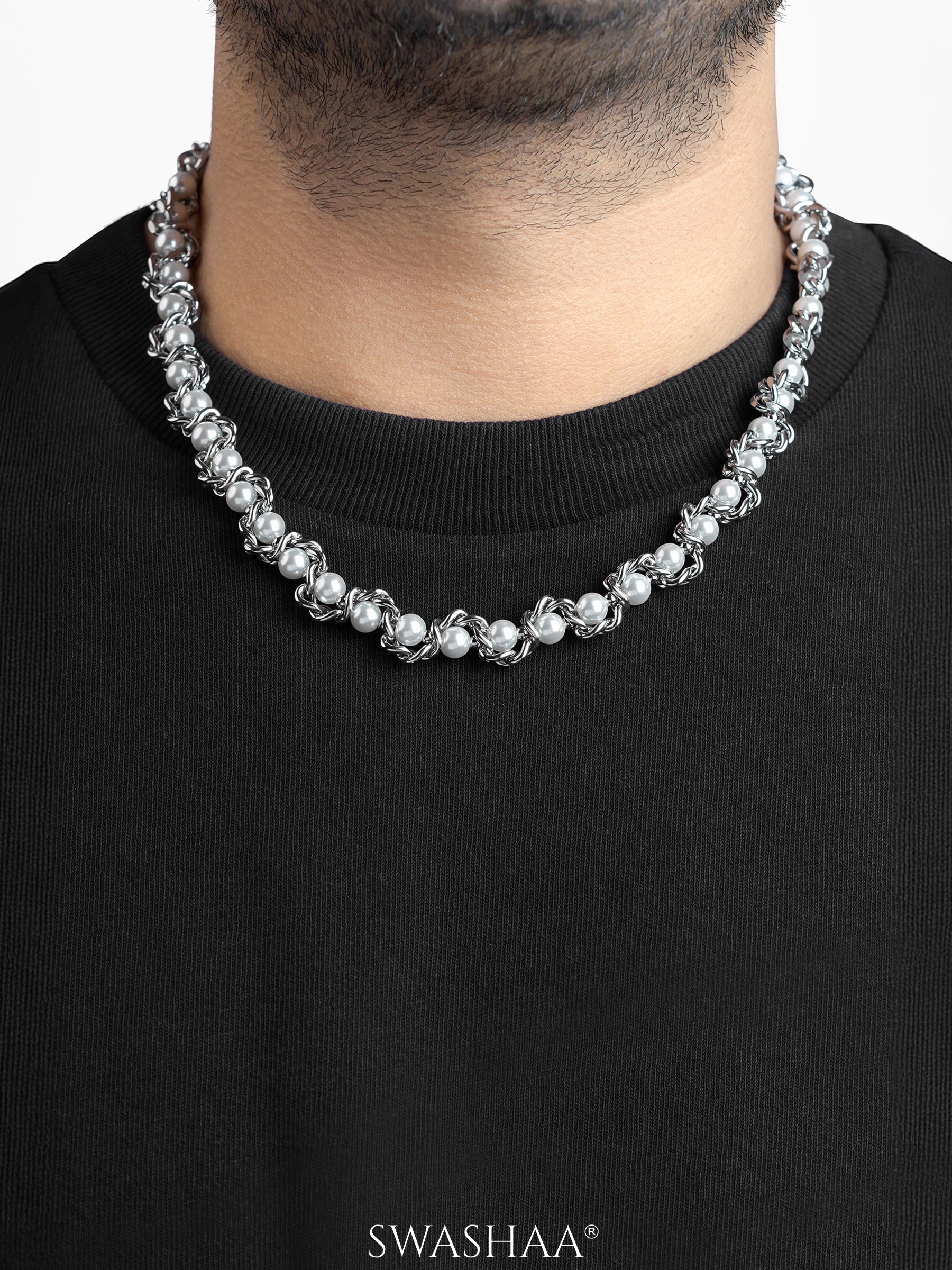 Arlo Pearl Twisted Men's Silver Chain