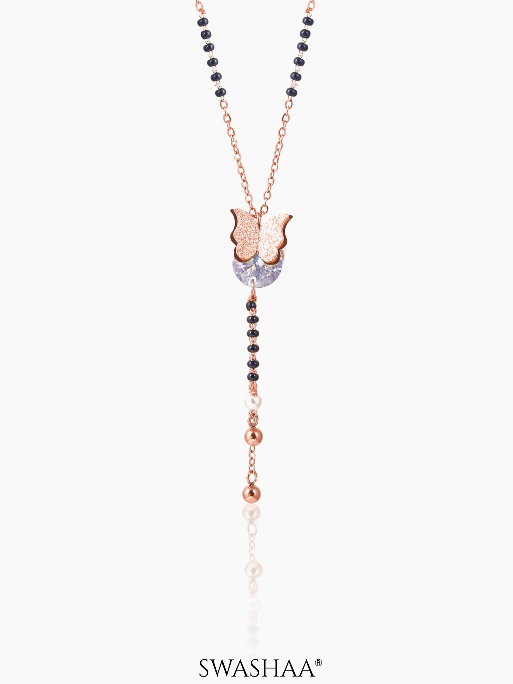 Armani Butterfly Charm Sleek Y Shape Rosegold Plated Pendant Mangalsutra