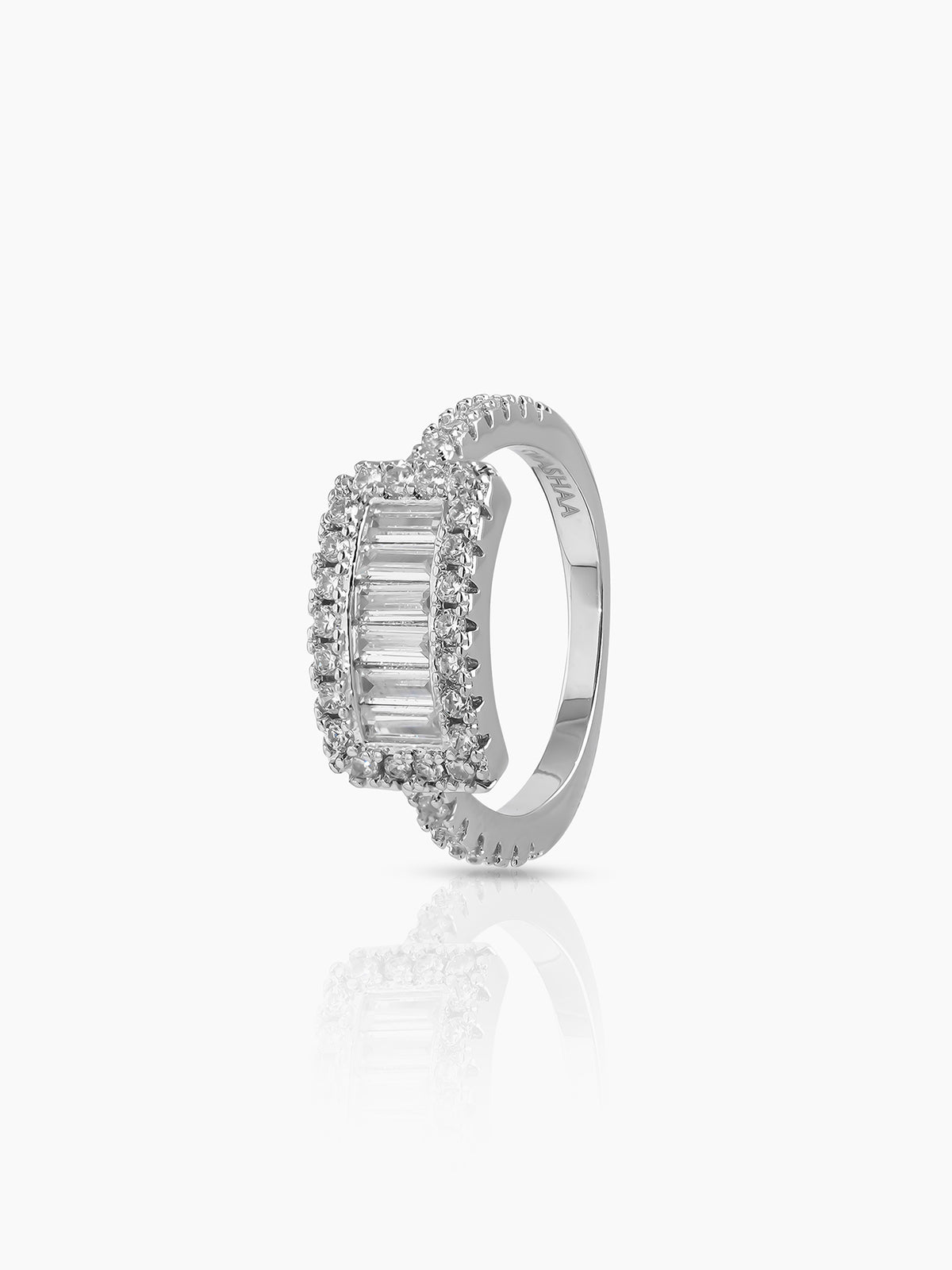 Arxen Rectangular Cluster Silver Diamond Solitaire Women's band Ring