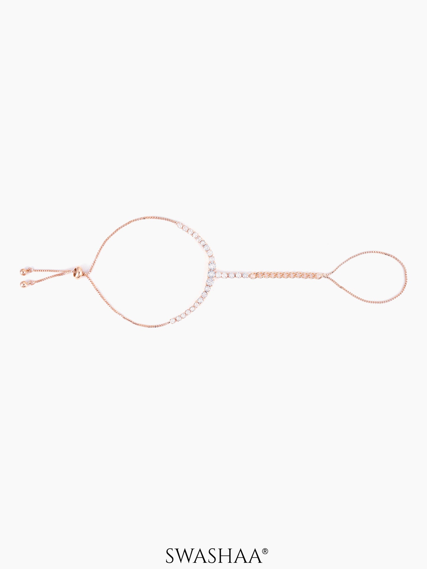 Ashna Dazzling Cubic Diamond Rosegold Plated Ring Bracelet