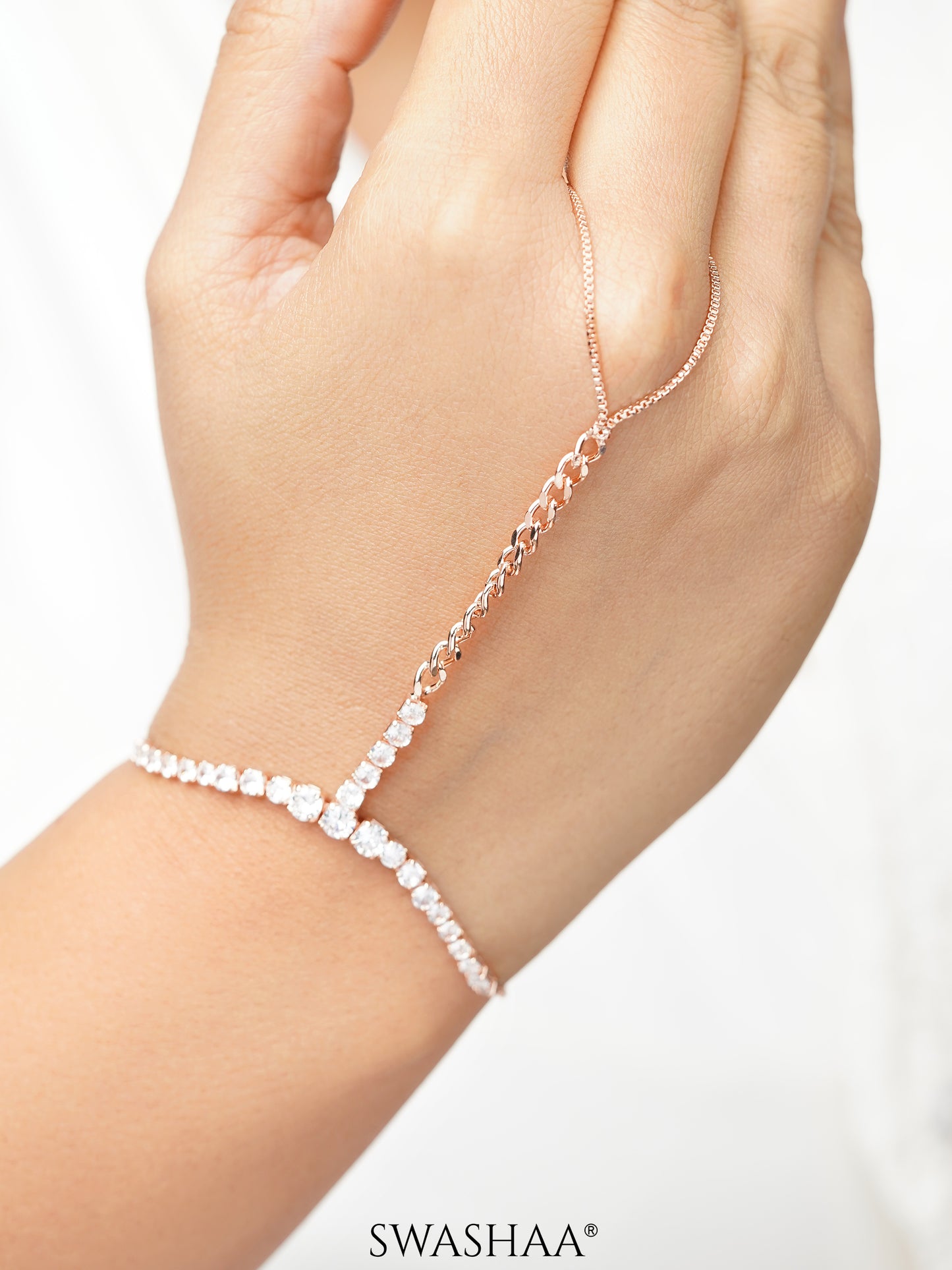 Ashna Dazzling Cubic Diamond Rosegold Plated Ring Bracelet