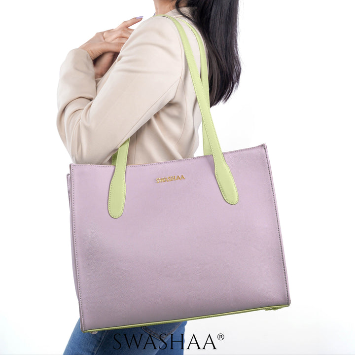 Ashno Lavender Leather Tote Bag