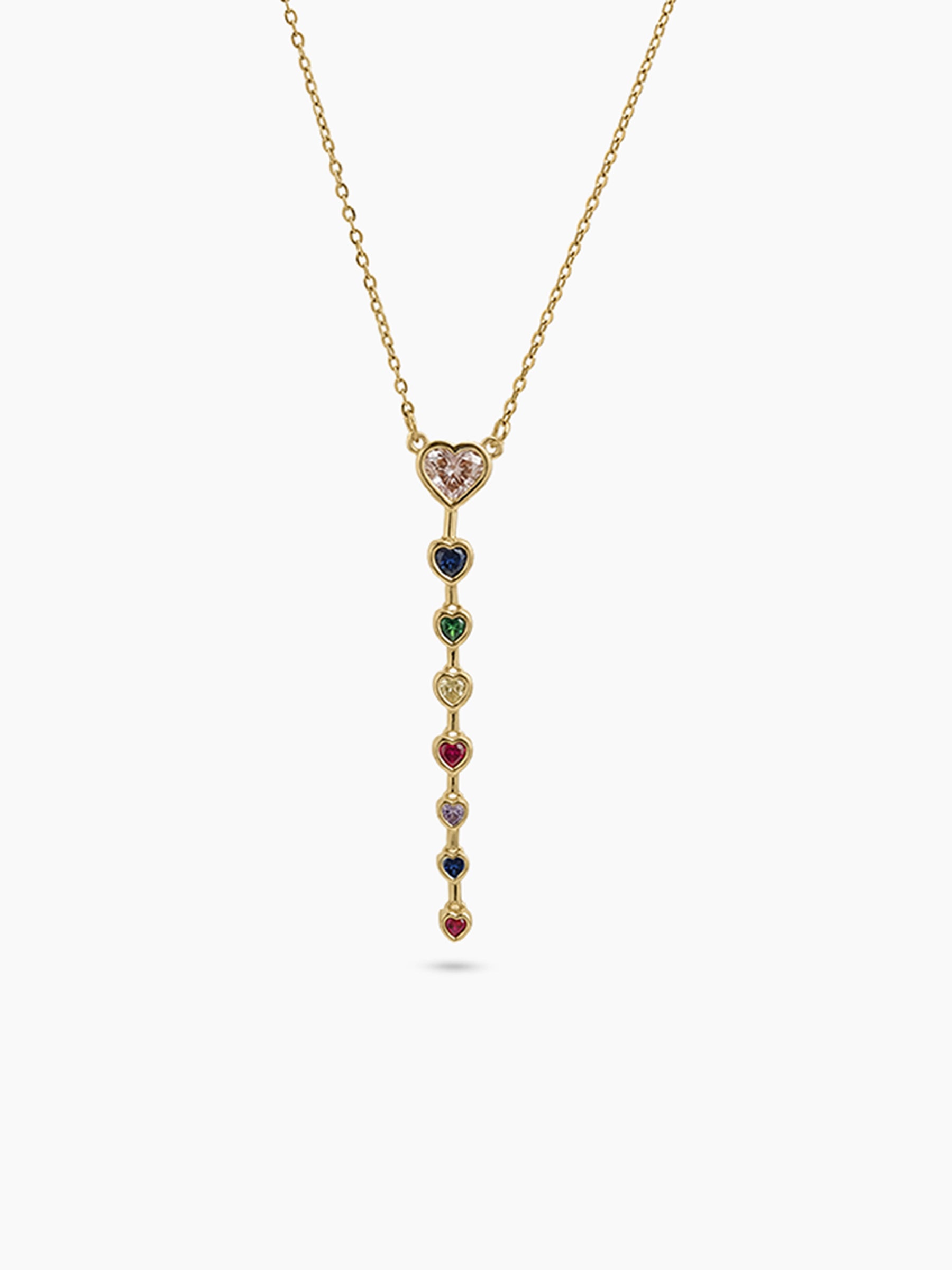 Asmira Multi Diamond Color Stone Y-Shape 18K Gold Plated Women's Chain Pendant Necklace