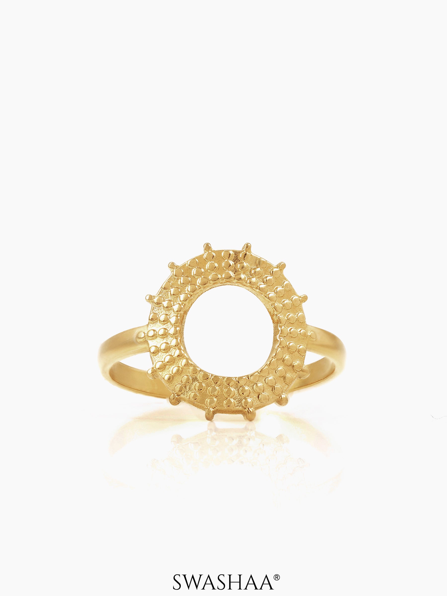 Astrid Textured Circular Sunburst Frame 18K Gold Plated Ring