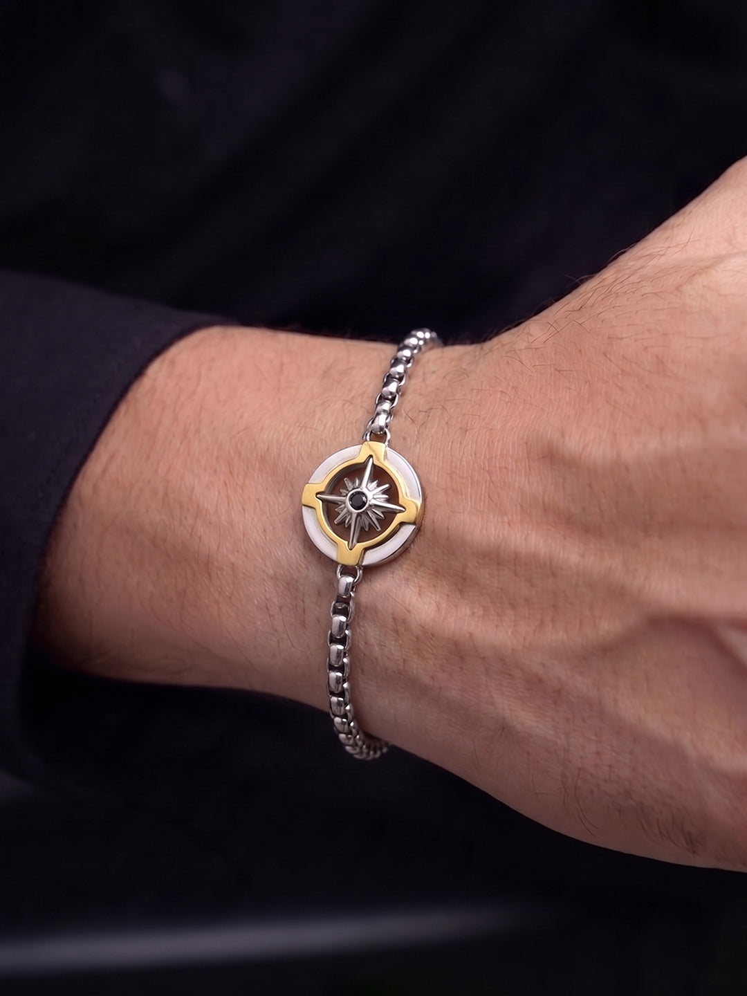 Atlas Circuit Silver - 18K Gold Plated Men's Chain Bracelet - Swashaa