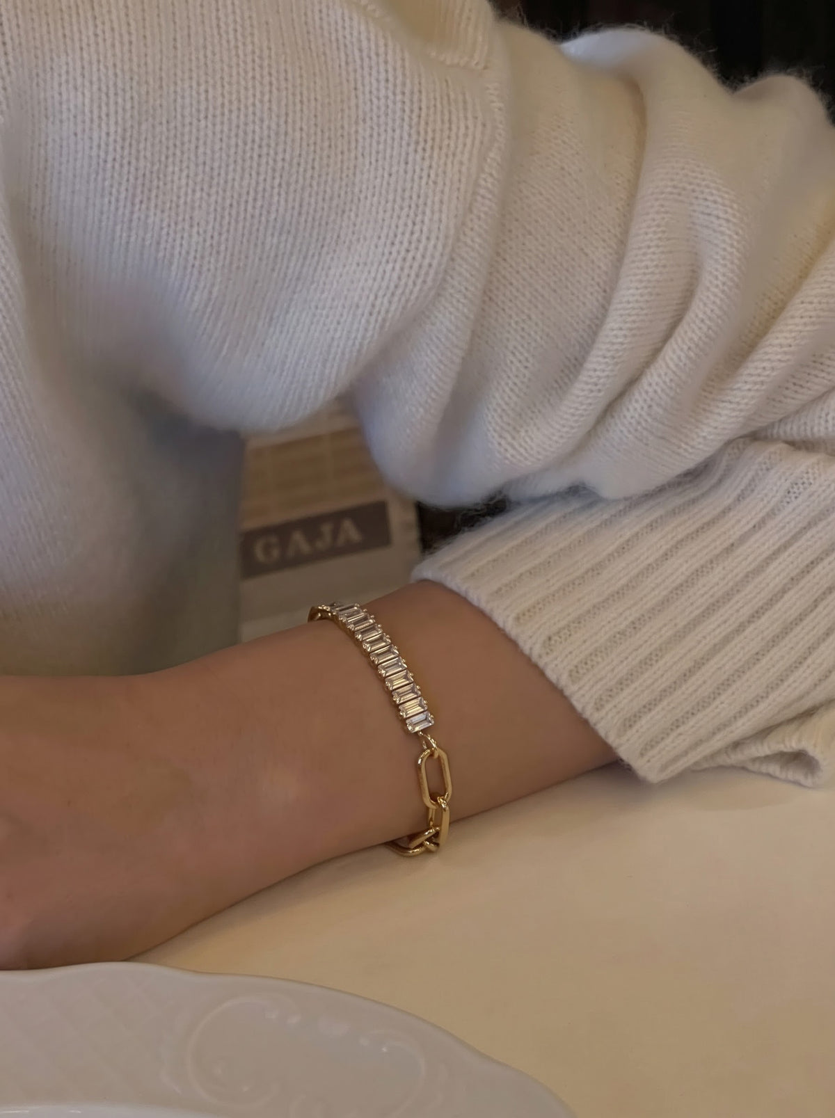 Aura Link Diamond Baguette 18K Gold Plated Women's Chain Toggle Bracelet