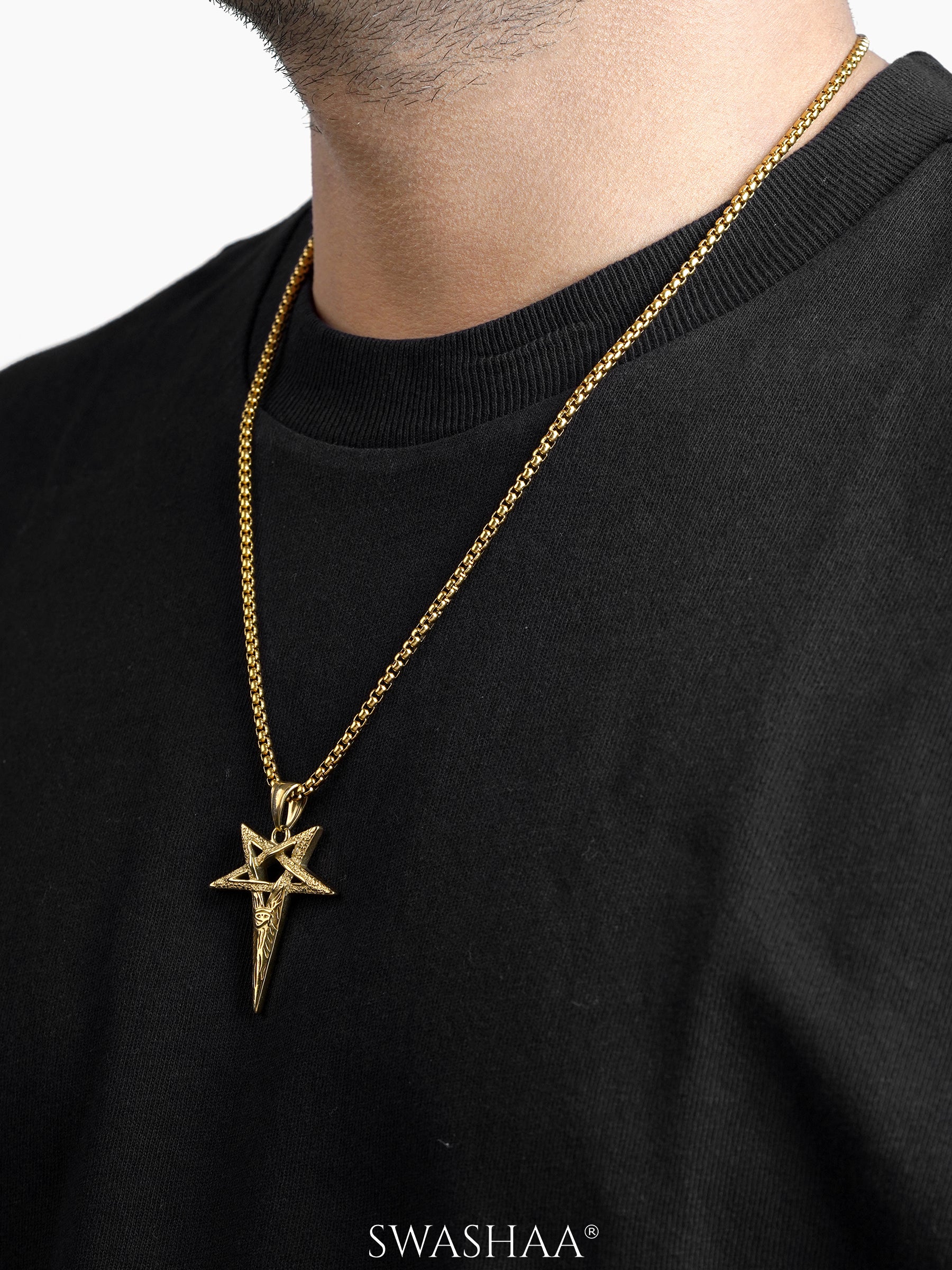 Auralin Star Spear Men's 18K Gold Plated Chain Pendant