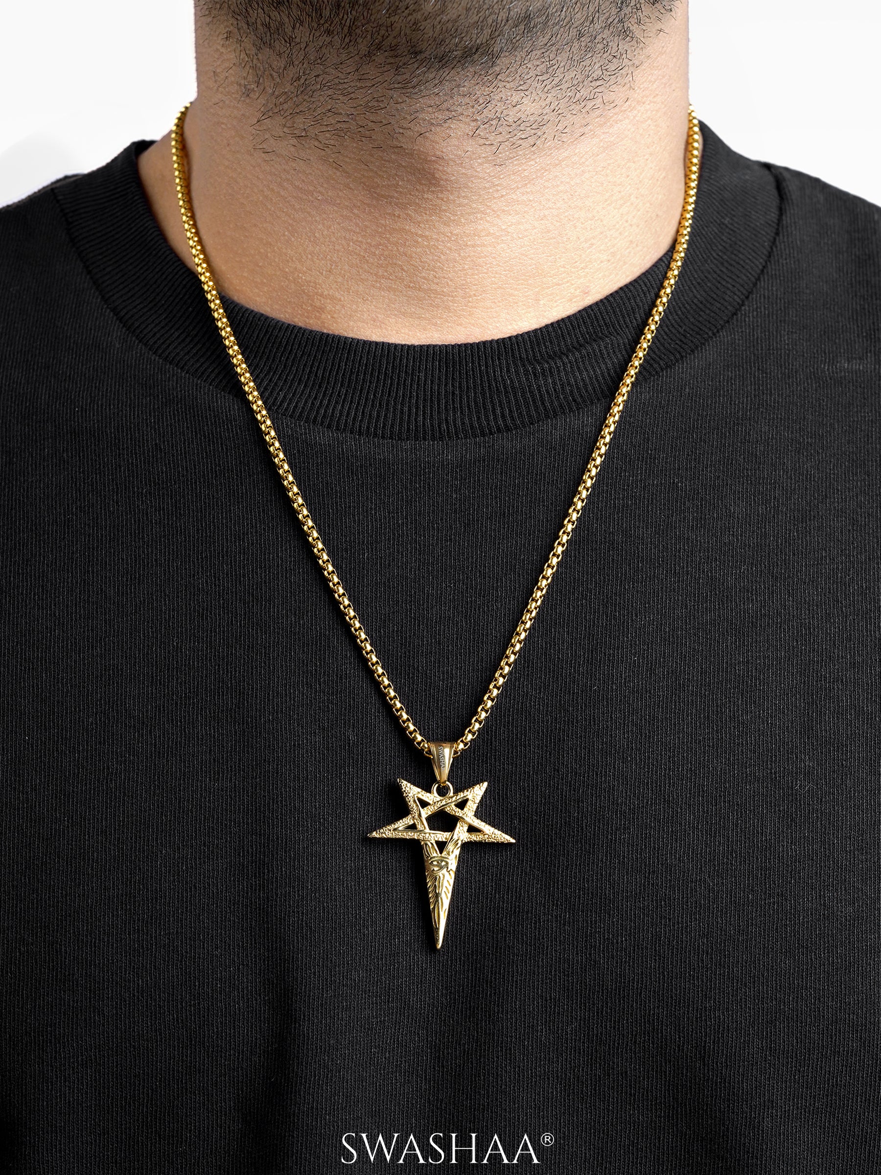 Auralin Star Spear Men's 18K Gold Plated Chain Pendant