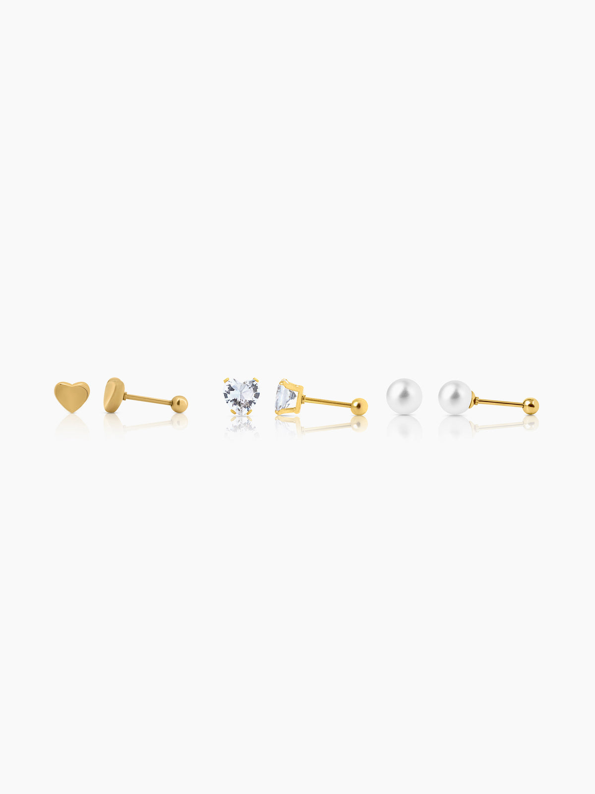 Aurelia Golden Heart Studs Dainty Pearls 18K Gold Plated Stud Earrings Set