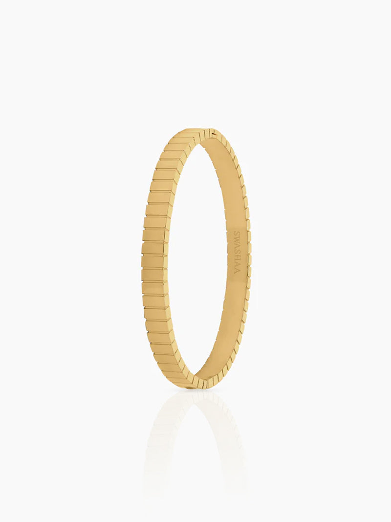 Aurelith Ribbed 18K Gold Plated Kada Band Bracelet