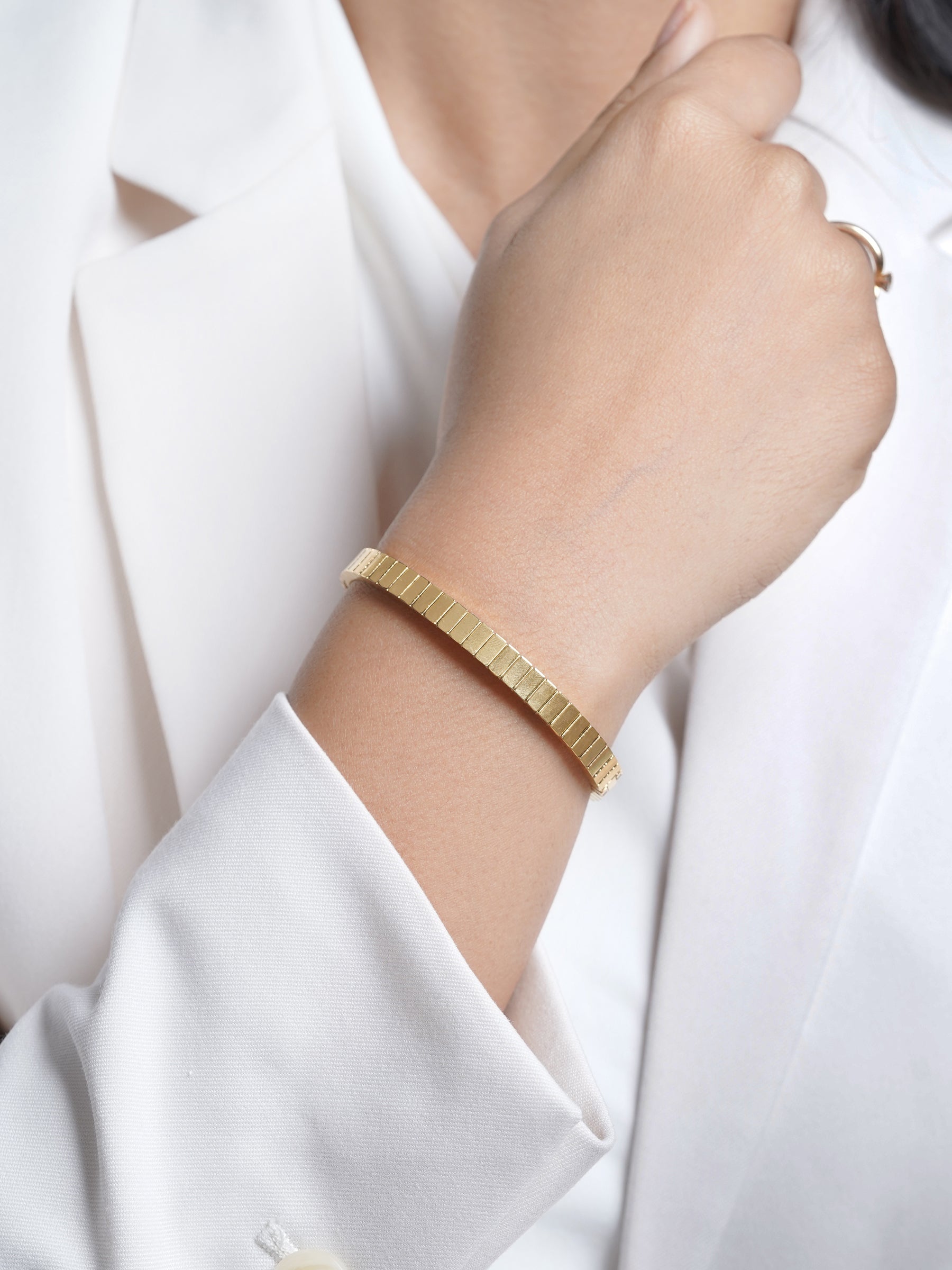 Aurelith Ribbed 18K Gold Plated Kada Band Bracelet
