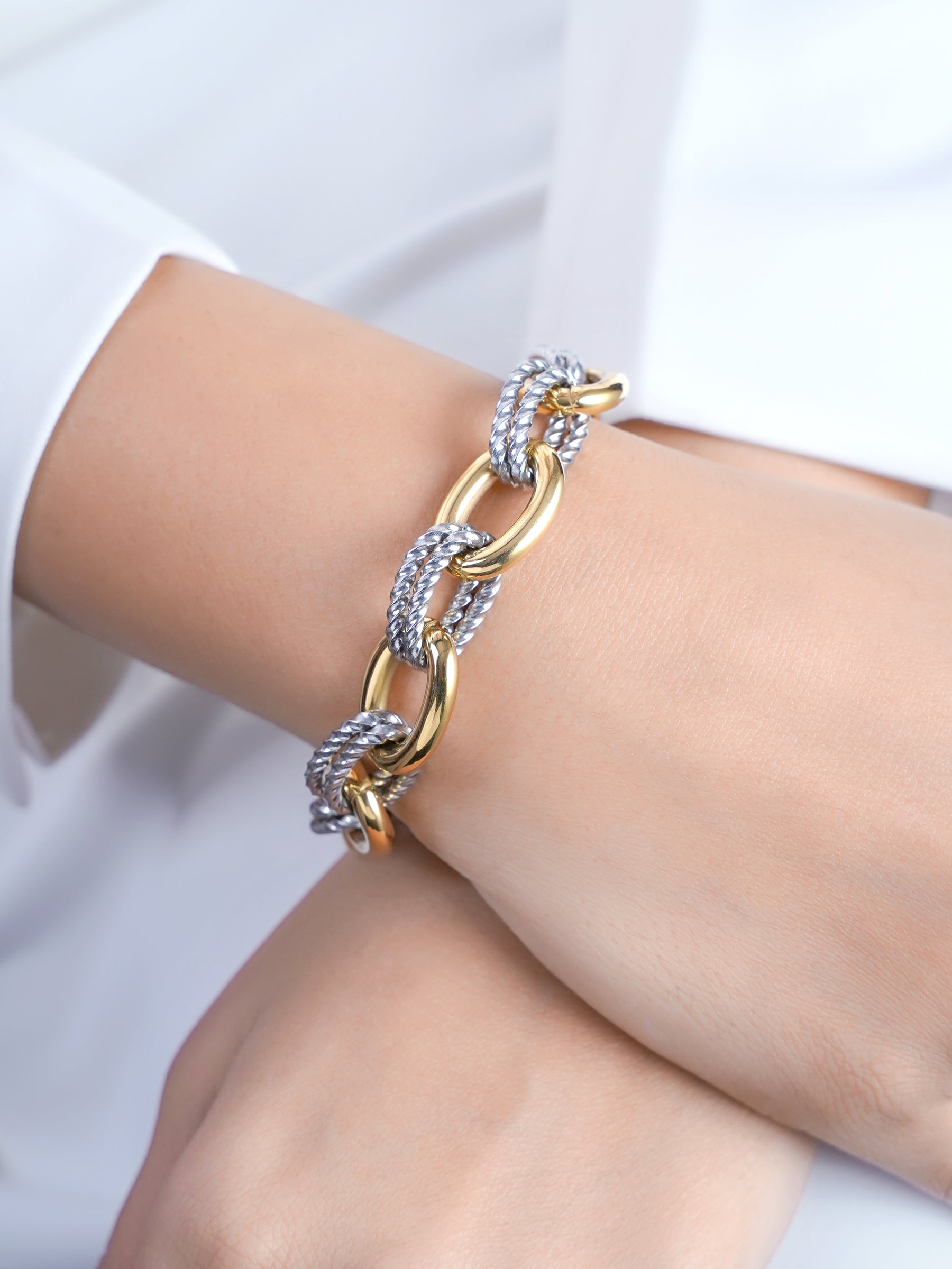 Aurika Dual Tone 18K Gold - Silver Link Women's Loose Chain Bracelet