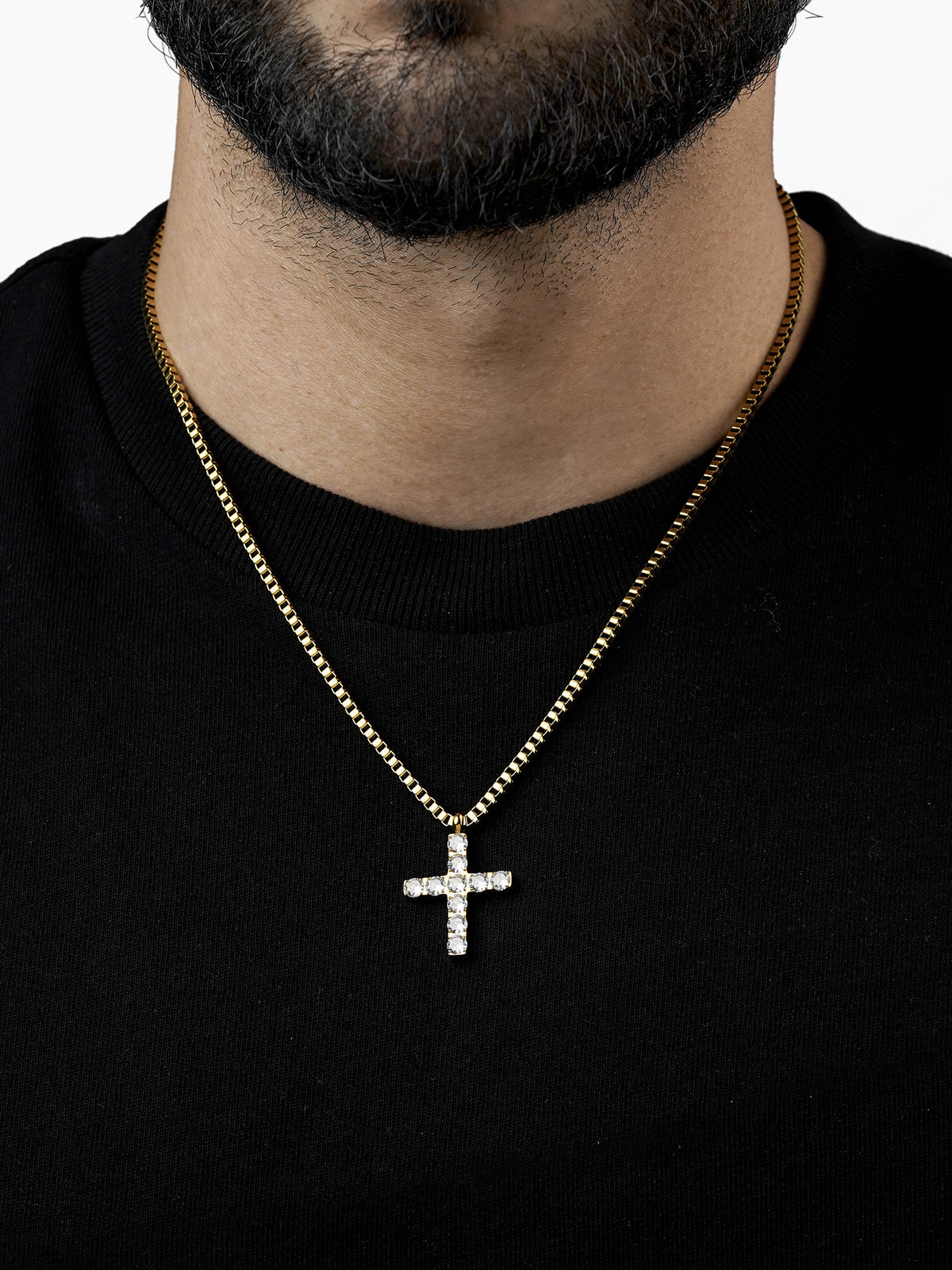 Auron Christian Cross Diamond 18K Gold Plated Men's Chain Pendant