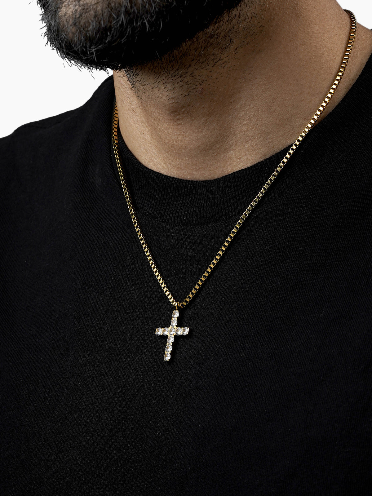 Auron Christian Cross Diamond 18K Gold Plated Men's Chain Pendant