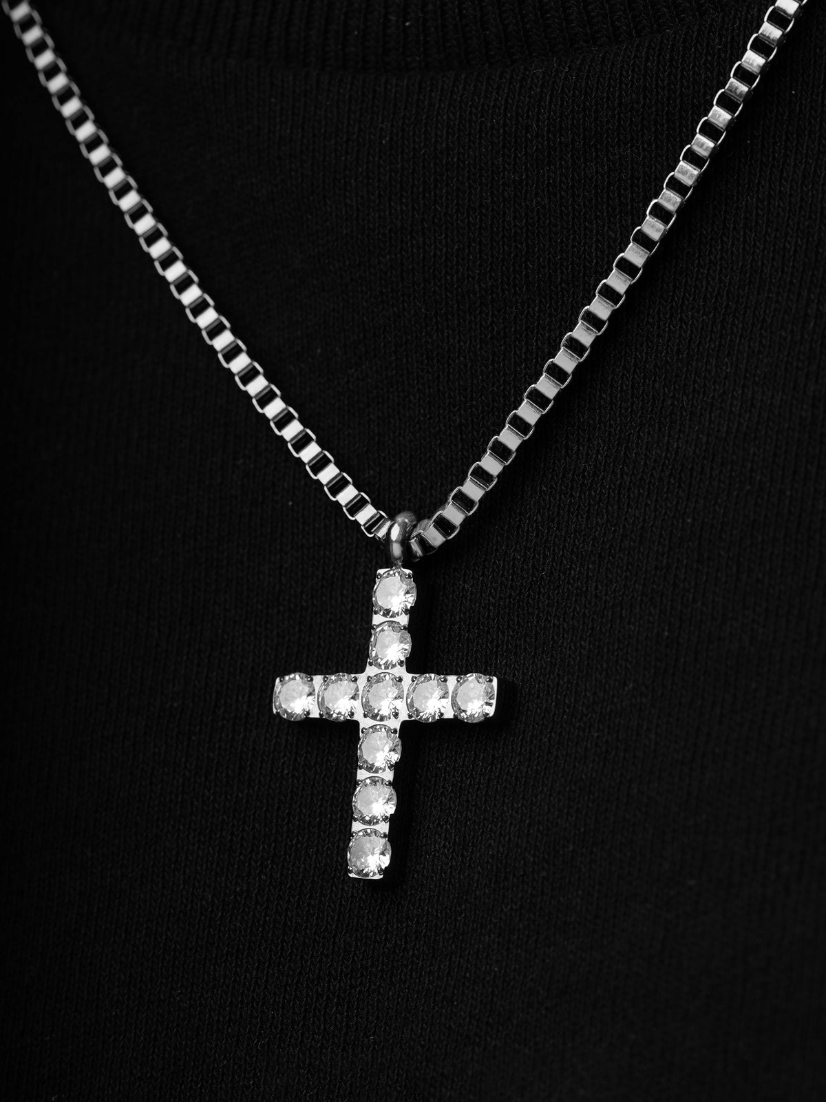 Auron Christian Cross Diamond Silver Men's Chain Pendant
