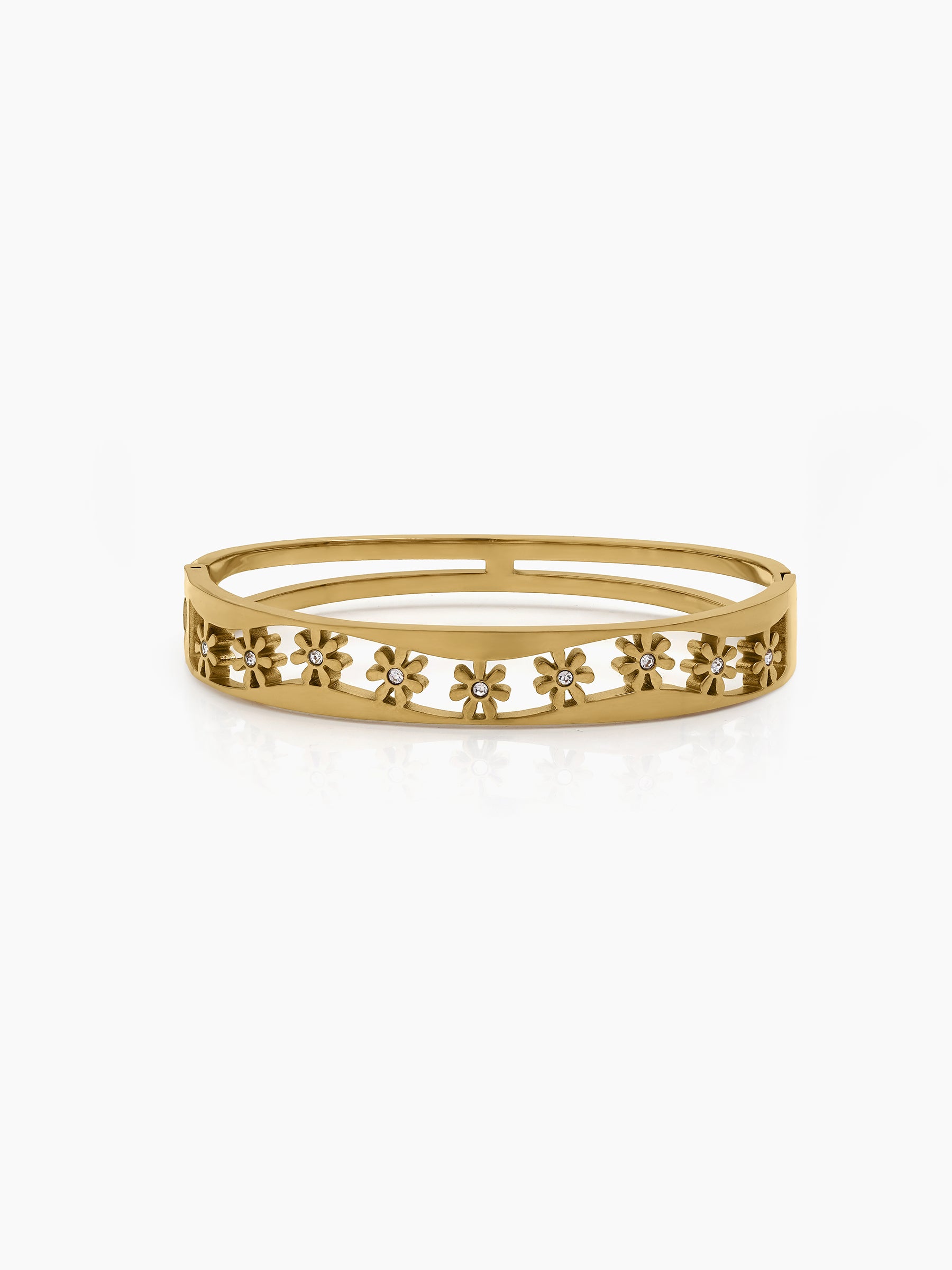 Avelia Floral Diamond Solitaire 18K Gold Plated Women's Solid Band Bracelet