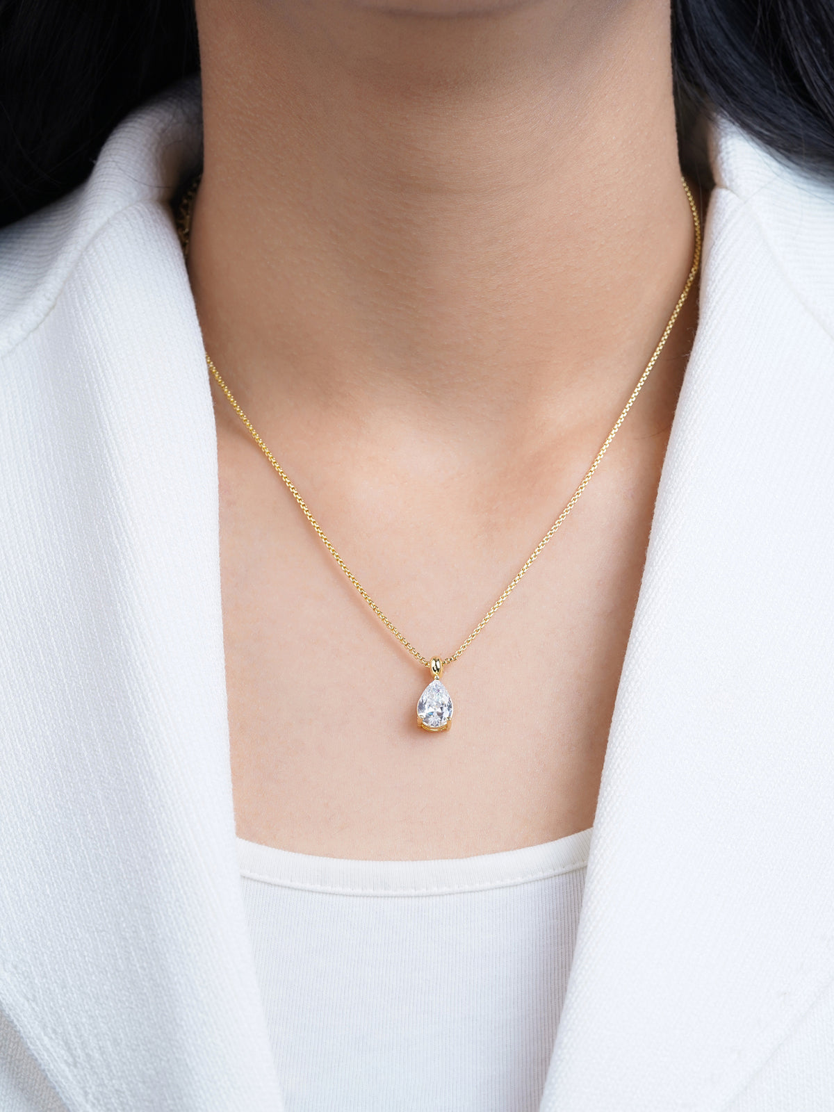 Aveline Tear Drop Diamond Solitaire 14K Gold Plated Necklace