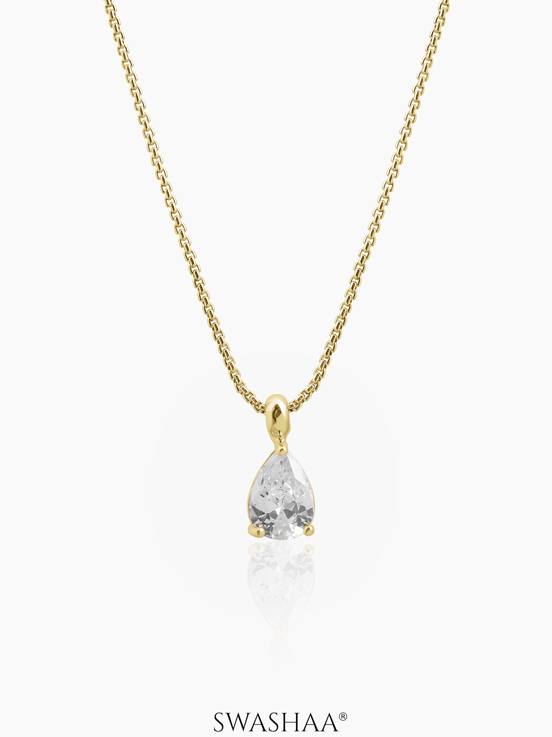 Aveline Tear Drop Diamond Solitaire 14K Gold Plated Necklace