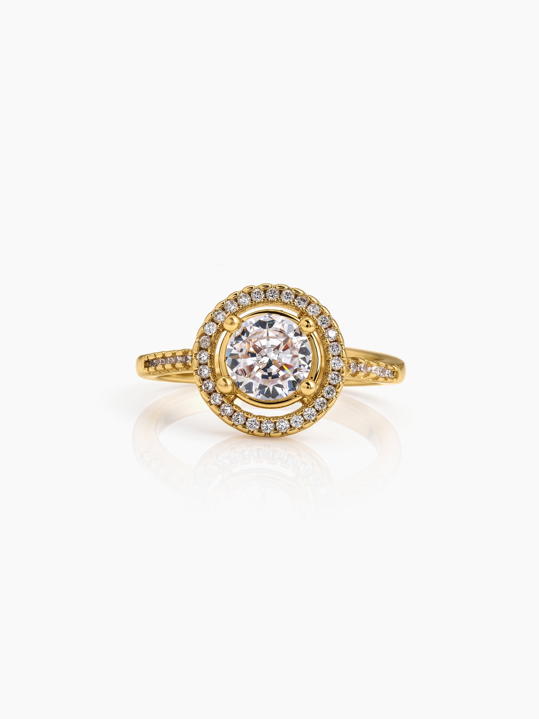 Avelora Solitaire Halo 18K Gold Plated Women's Ring - Swashaa
