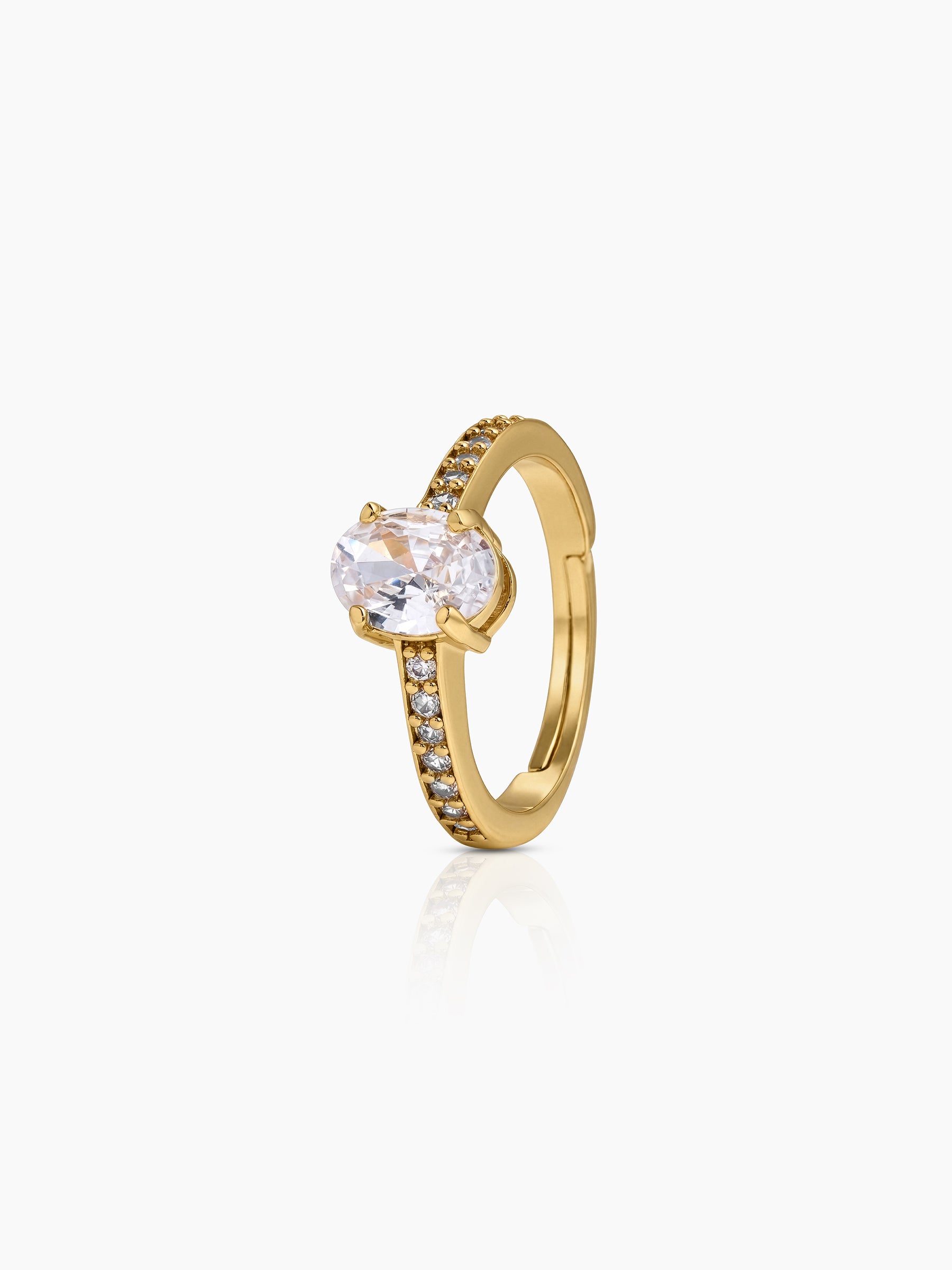 Avenza Oval Solitaire 18K Gold Plated Women's Ring - Swashaa