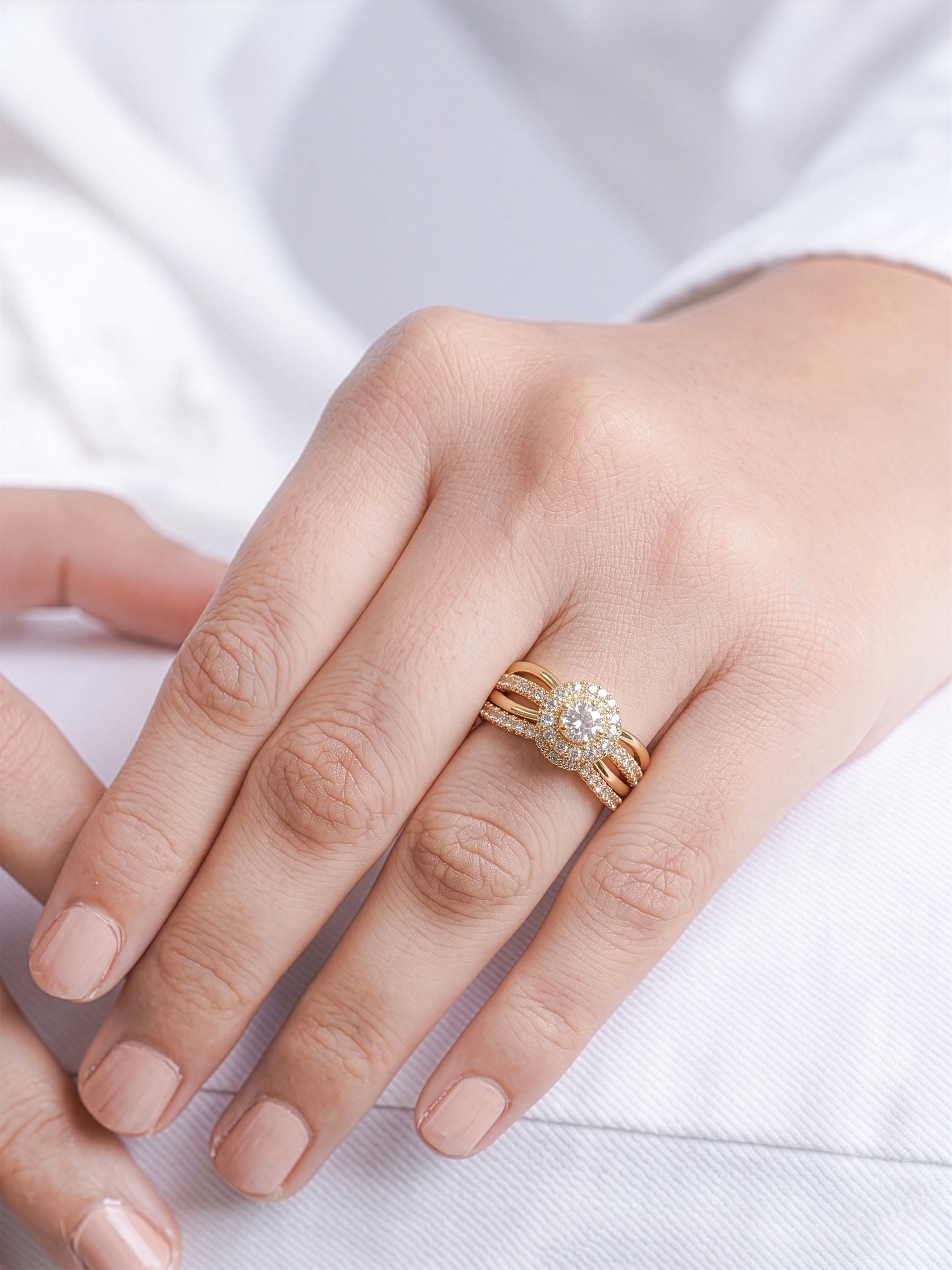 Avira Set Of 2 18k gold plated Diamond Solitaire Women's Ring