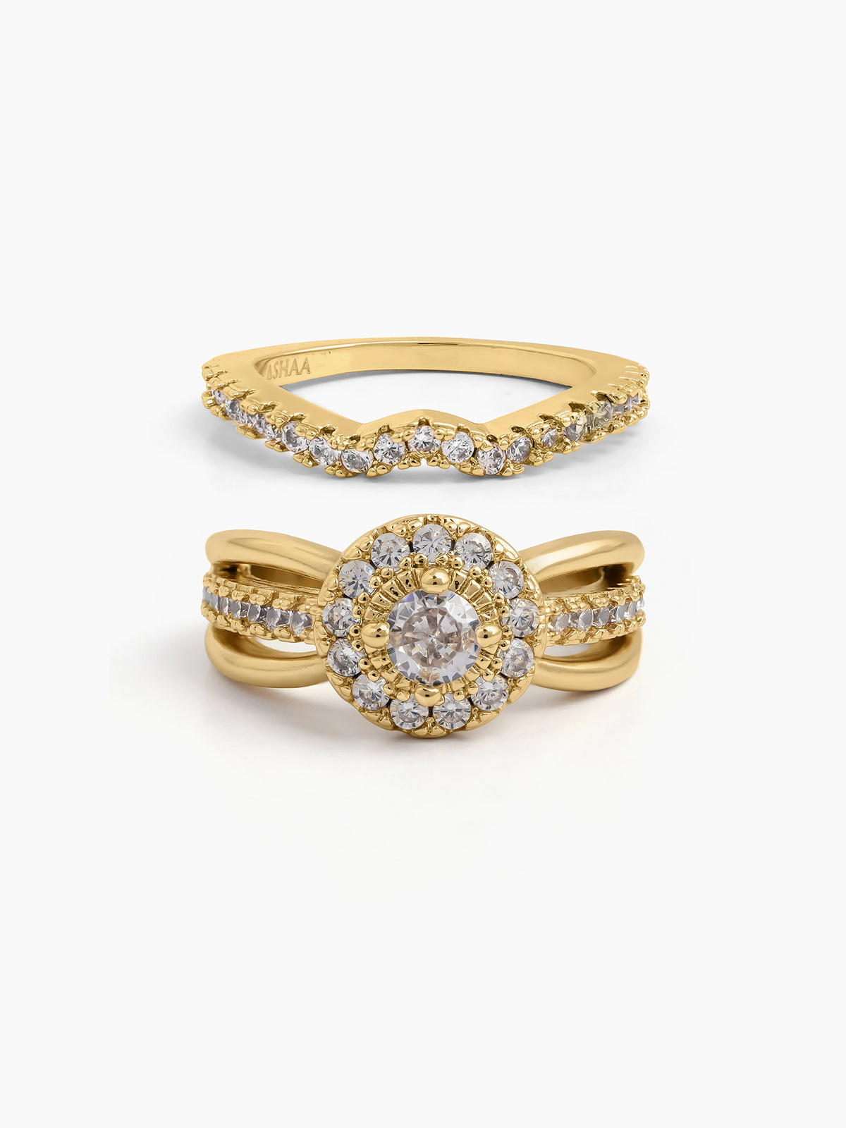 Avira Set Of 2 18k gold plated Diamond Solitaire Women's Ring