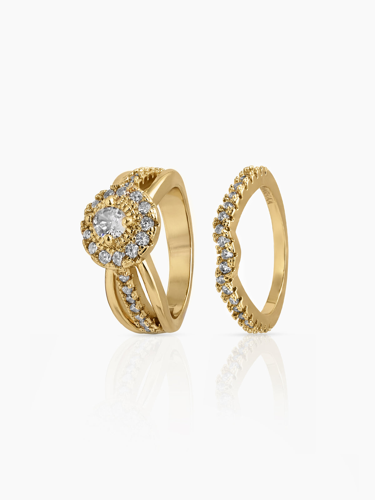Avira Set Of 2 18k gold plated Diamond Solitaire Women's Ring