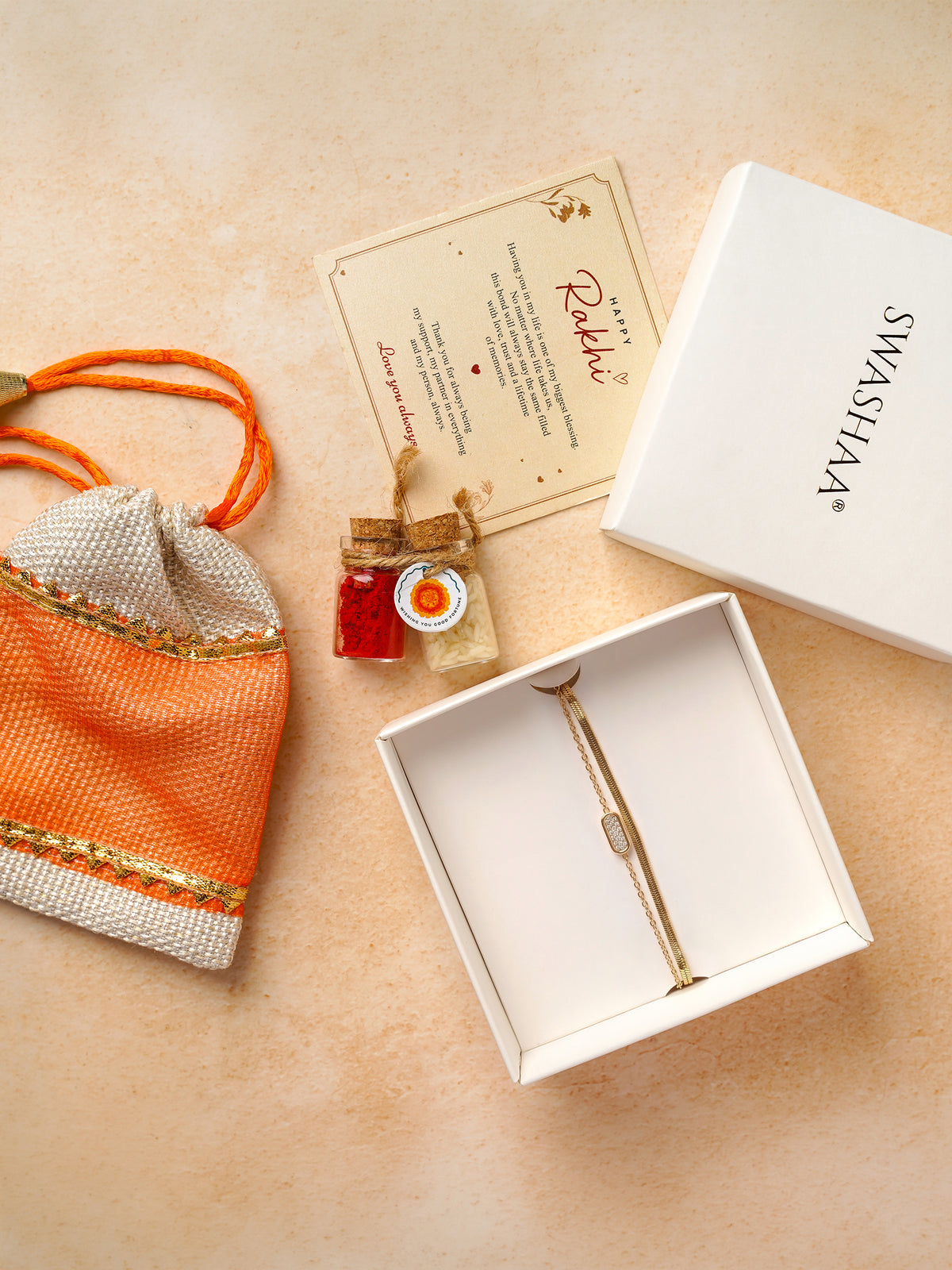 Aviraj Link Diamond Bar Layered 18K Gold Plated Rakhi