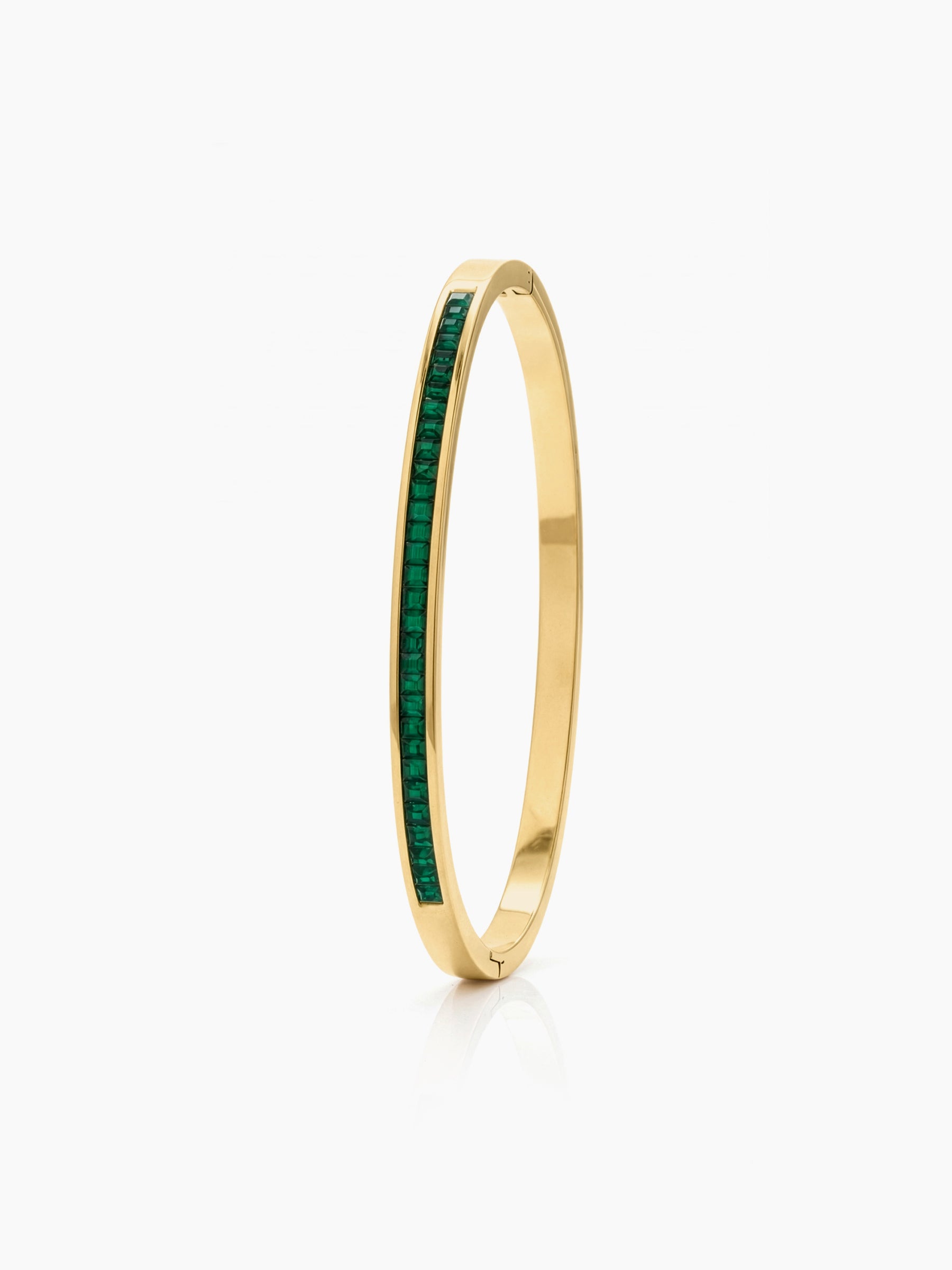 Avril Green Emerald Diamond 18K Gold Plated Women's Solid Band Bracelet