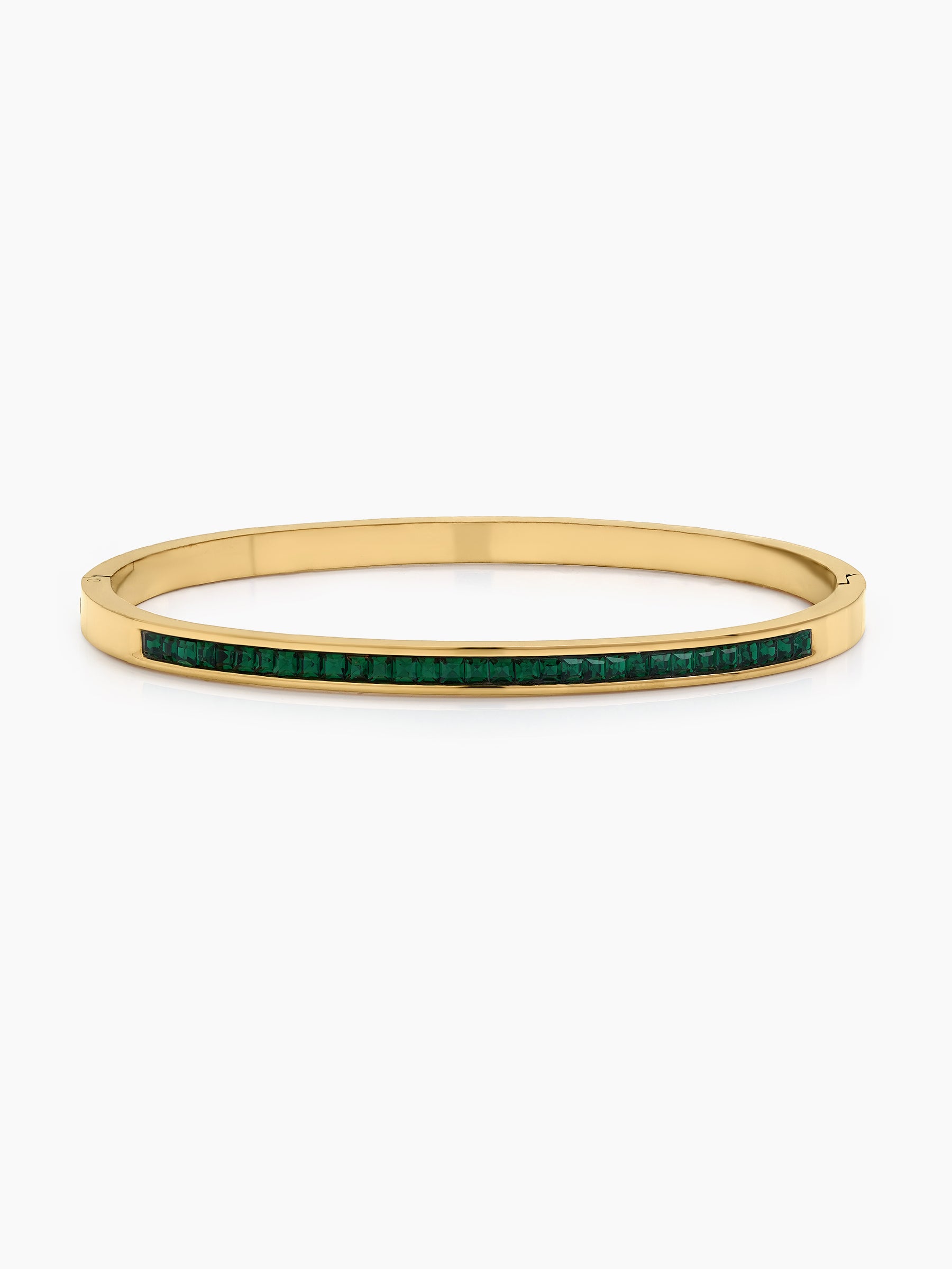 Avril Green Emerald Diamond 18K Gold Plated Women's Solid Band Bracelet