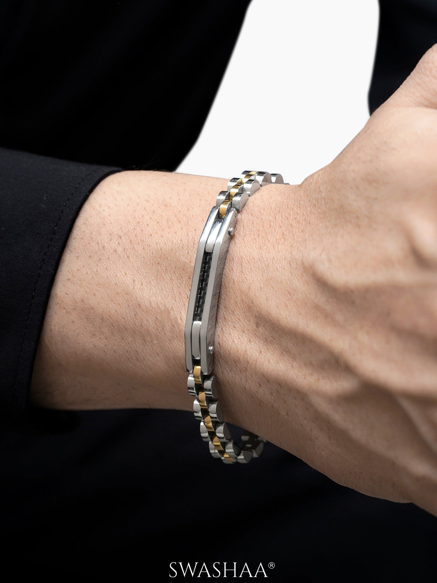 Axel Geometric Link Silver Men's Watch Belt Bracelet