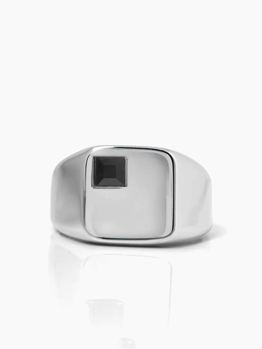 Axeon Black Zircon Diamond Signet Square Silver Band Men's Ring