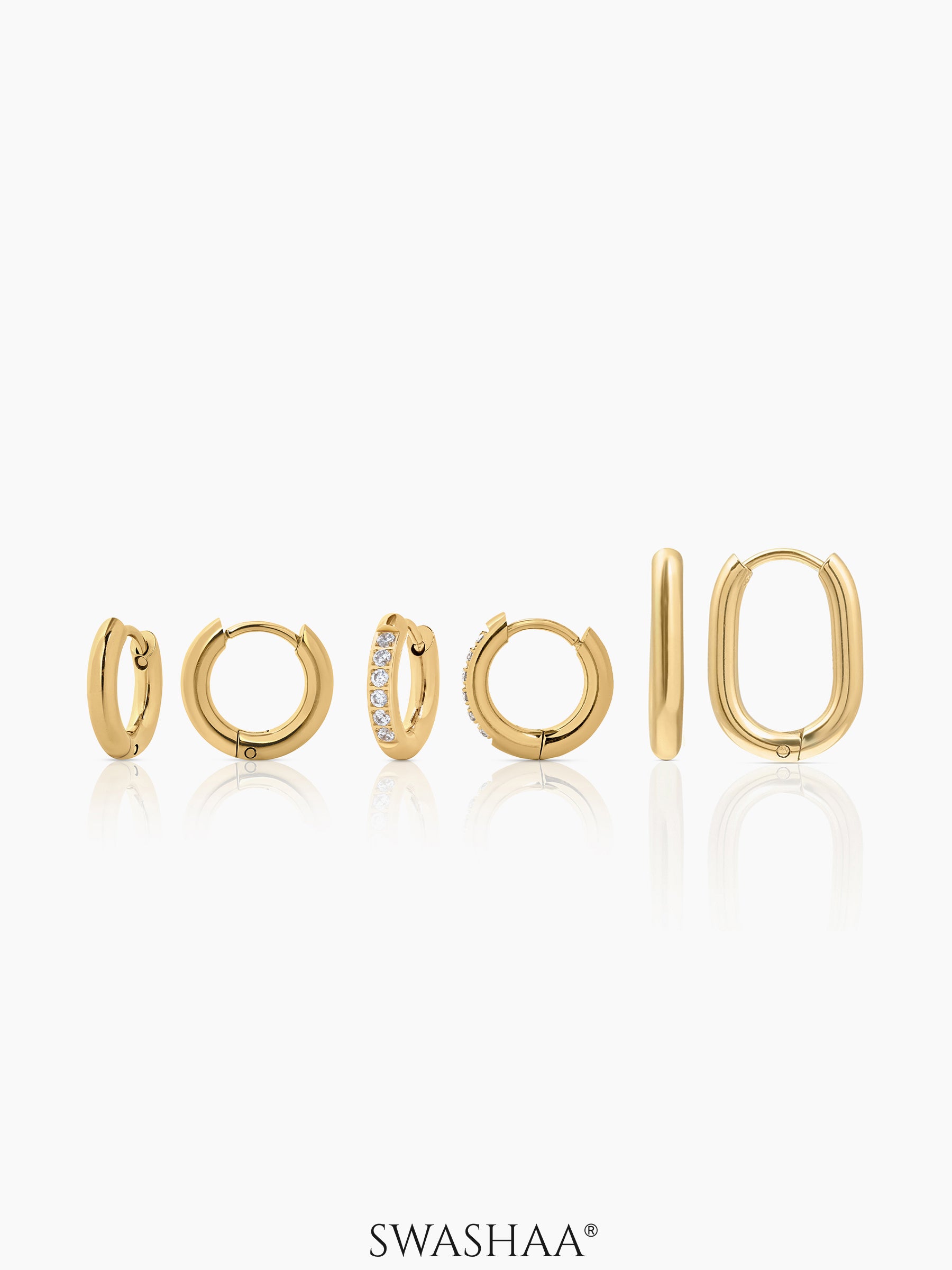 Ayra Gold Tone Huggie 18K Gold Plated Women's Hoop Earrings Set