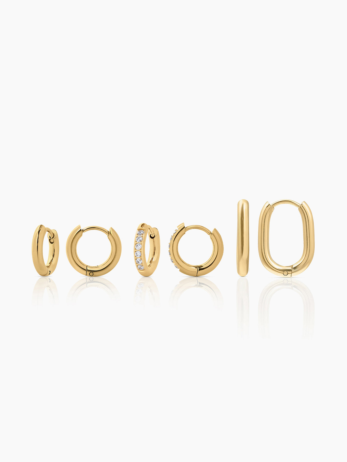 Ayra Gold Tone Huggie 18K Gold Plated Women's Hoop Earrings Set