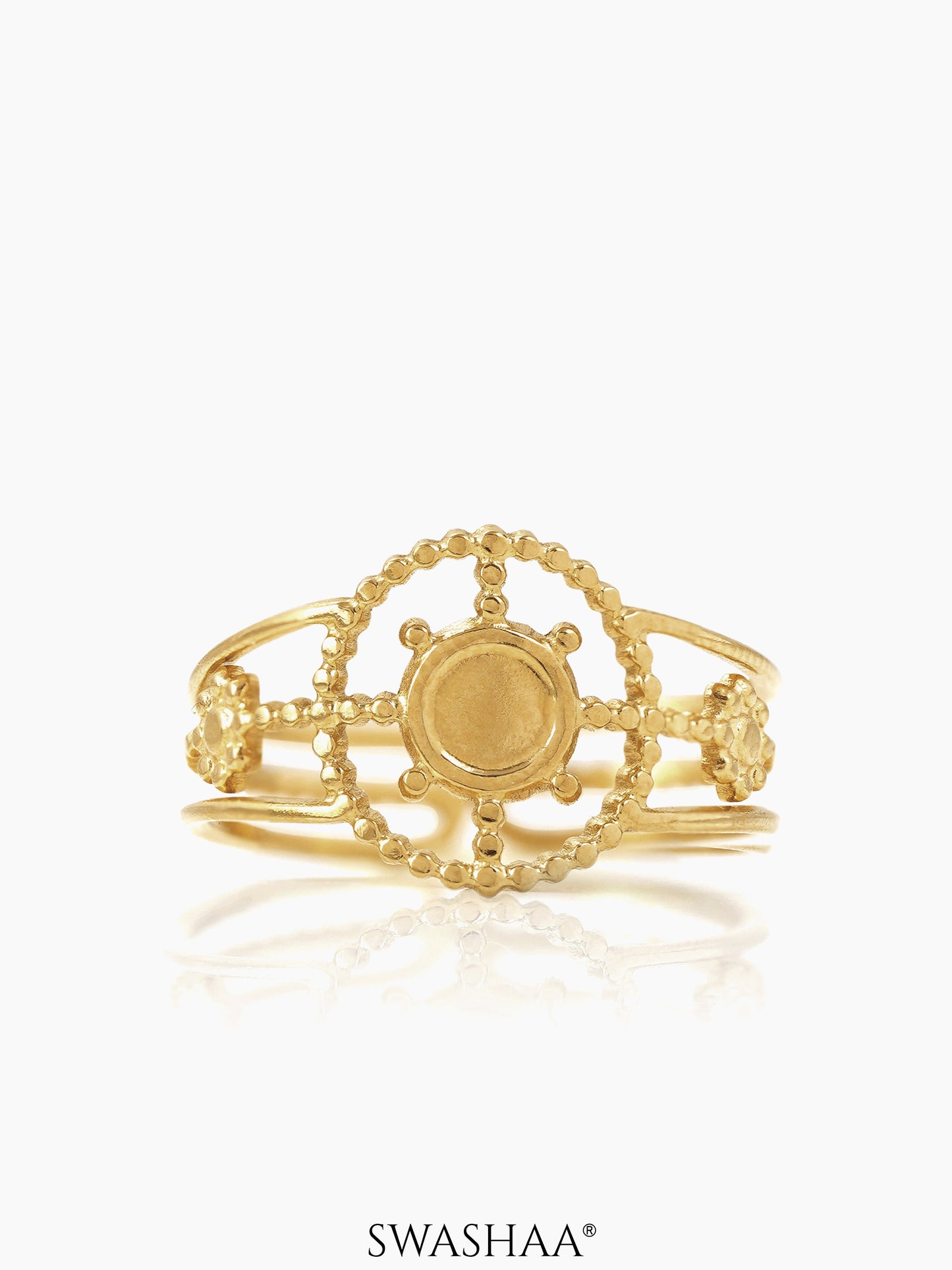 Aza Triple Band Dotted Wheel Motif 18K Gold Plated Ring